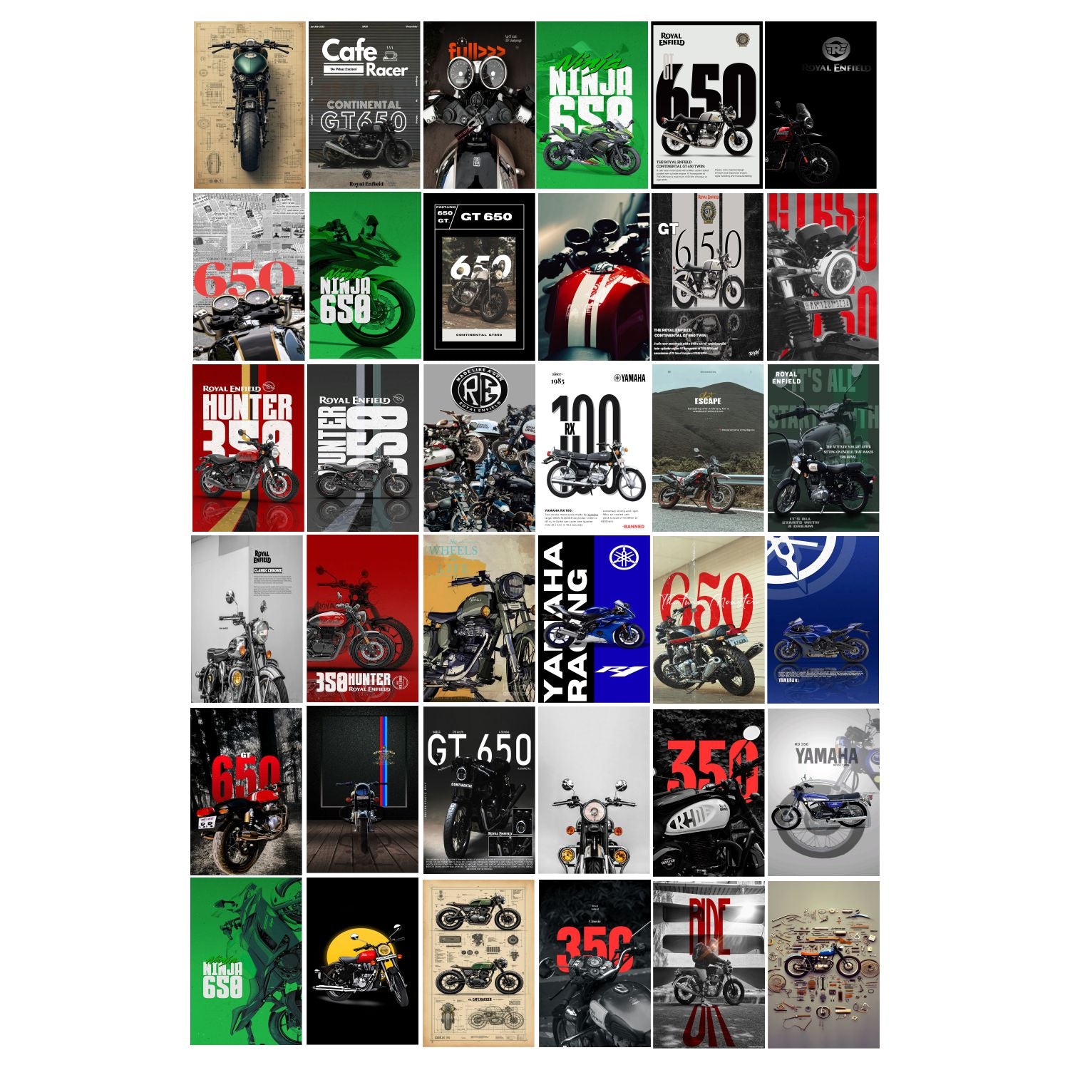 Pack of 36 Bike Poster Wall Collage Kit Posters | Posters for Wall Decoration | Wall Art For Bedroom, Office, Living room, Dorm room Photographic Paper -Gifting ideas- Paper Print