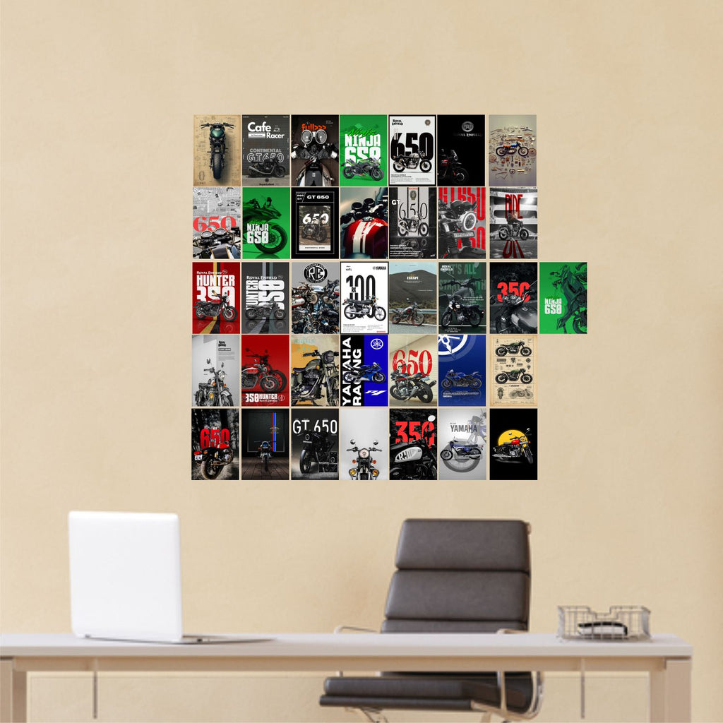 Pack of 36 Bike Poster Wall Collage Kit Posters | Posters for Wall Decoration | Wall Art For Bedroom, Office, Living room, Dorm room Photographic Paper -Gifting ideas- Paper Print