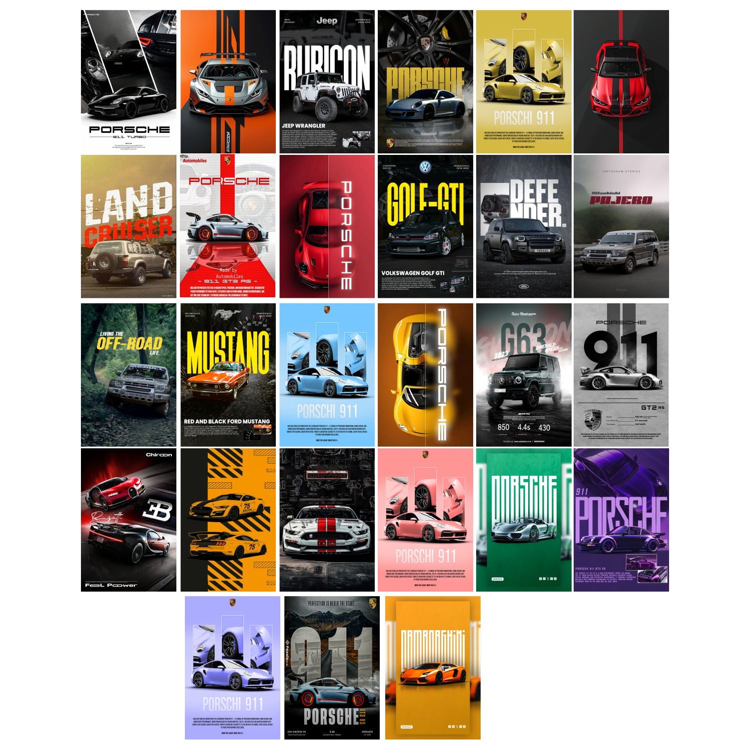 Pack of 27 Car Aesthetic Wall Collage Kit Posters | Posters for Wall Decoration | Wall Art For Bedroom, Office, Living room, Dorm room Photographic Paper -Gifting ideas- Photographic Paper  (6 inch X 4 inch, set of 27 cars prints)