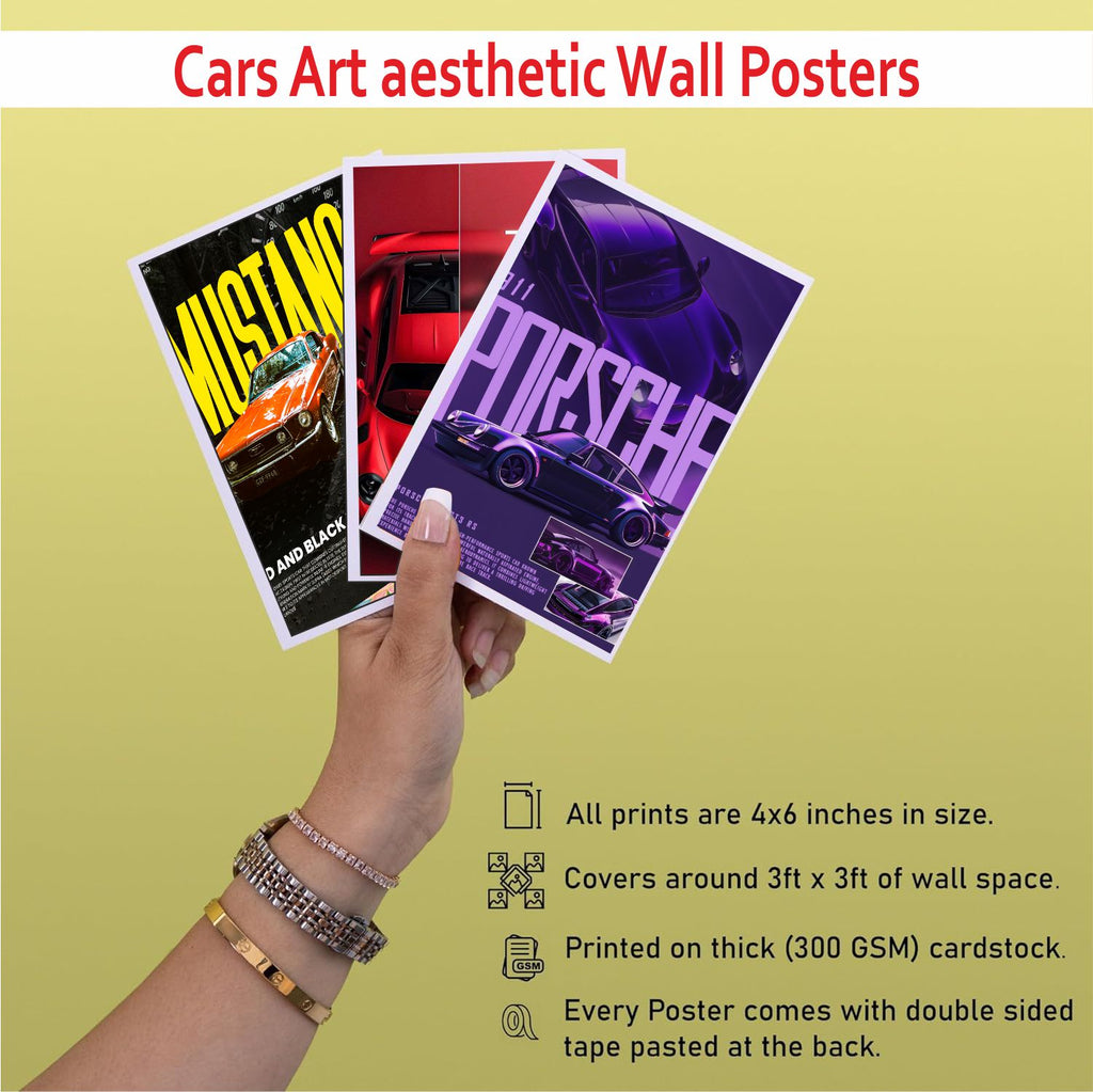 Pack of 27 Car Aesthetic Wall Collage Kit Posters | Posters for Wall Decoration | Wall Art For Bedroom, Office, Living room, Dorm room Photographic Paper -Gifting ideas- Photographic Paper  (6 inch X 4 inch, set of 27 cars prints)