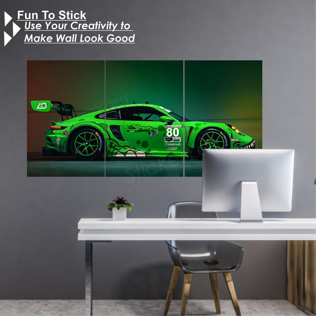 Green Sports Car Split Posters for Wall Decoration | Wall Art For Bedroom, Office, Living room, Dorm room