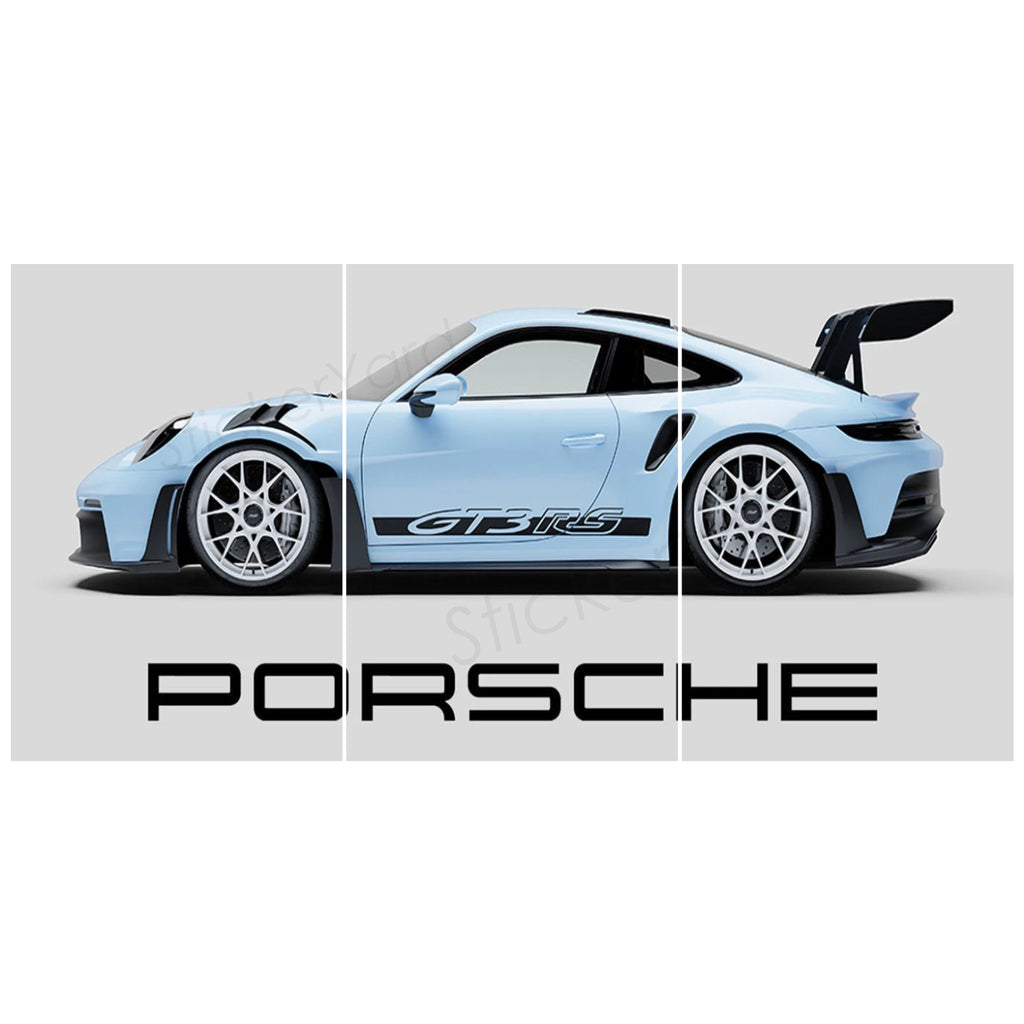 Sky Blue Porche Car Split Posters for Wall Decoration | Wall Art For Bedroom, Office, Living room, Dorm room