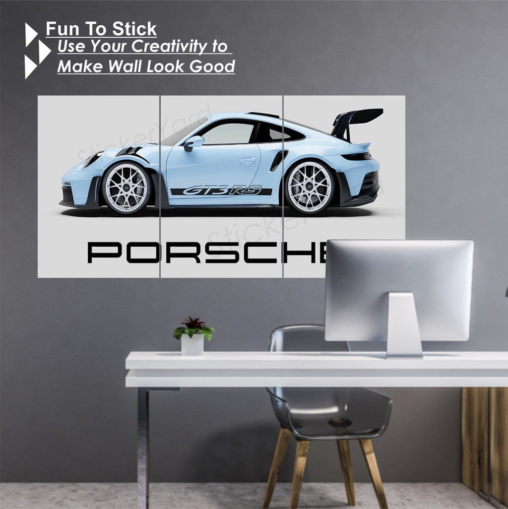 Sky Blue Porche Car Split Posters for Wall Decoration | Wall Art For Bedroom, Office, Living room, Dorm room