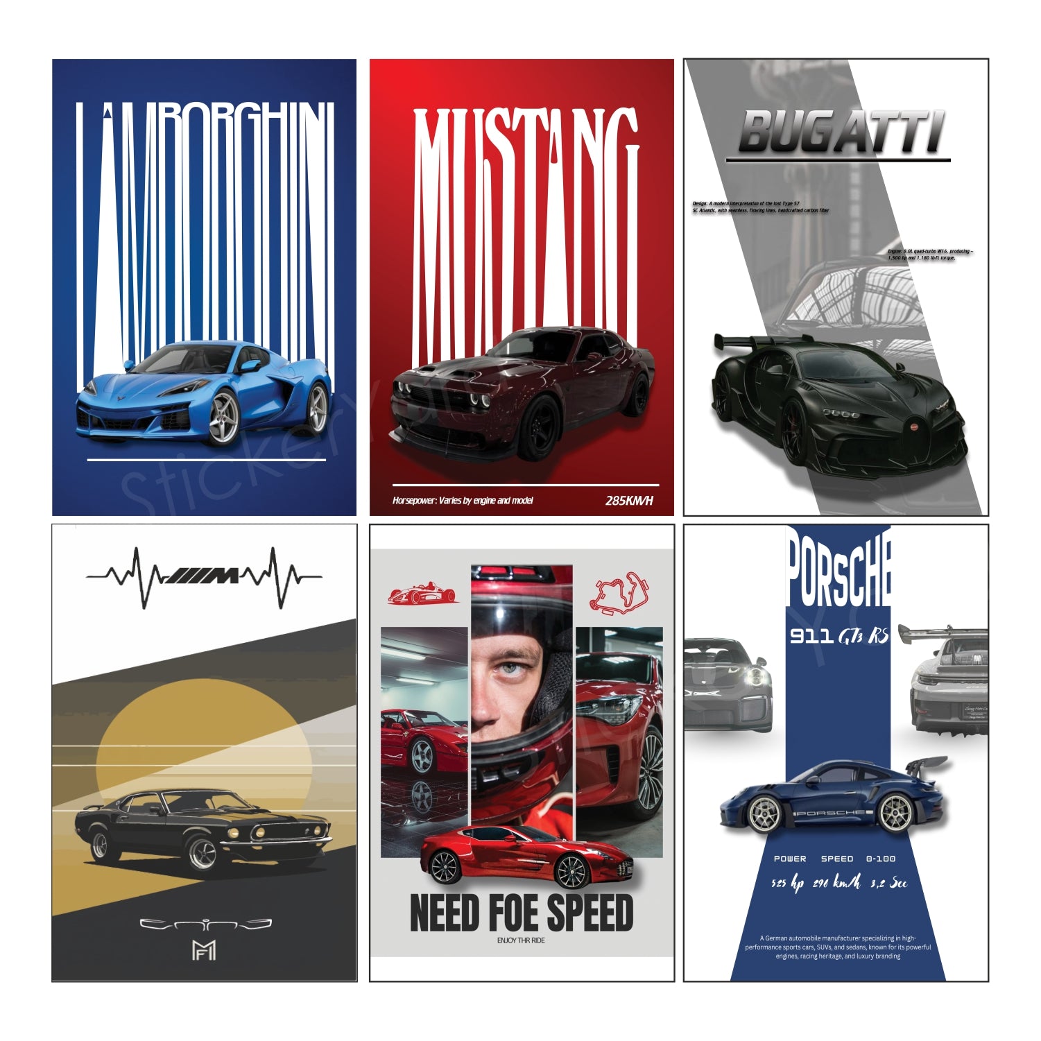 6 Different Art Design Cars Combo  for Wall Decoration | Wall Art For Bedroom, Office, Living room, Dorm room