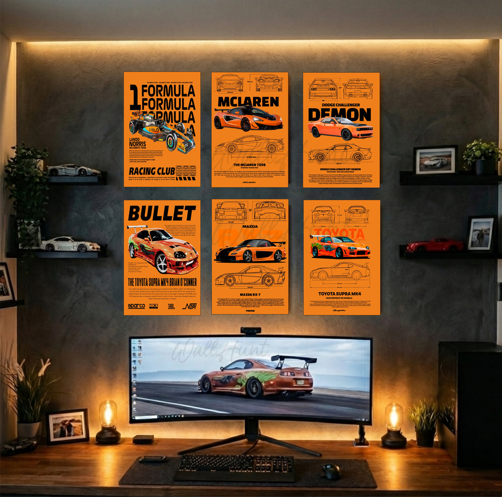 Orange Classic Cars Split Posters for Wall Decoration Wall Posters| Wall Art For Bedroom, Office, Living room, Dorm room