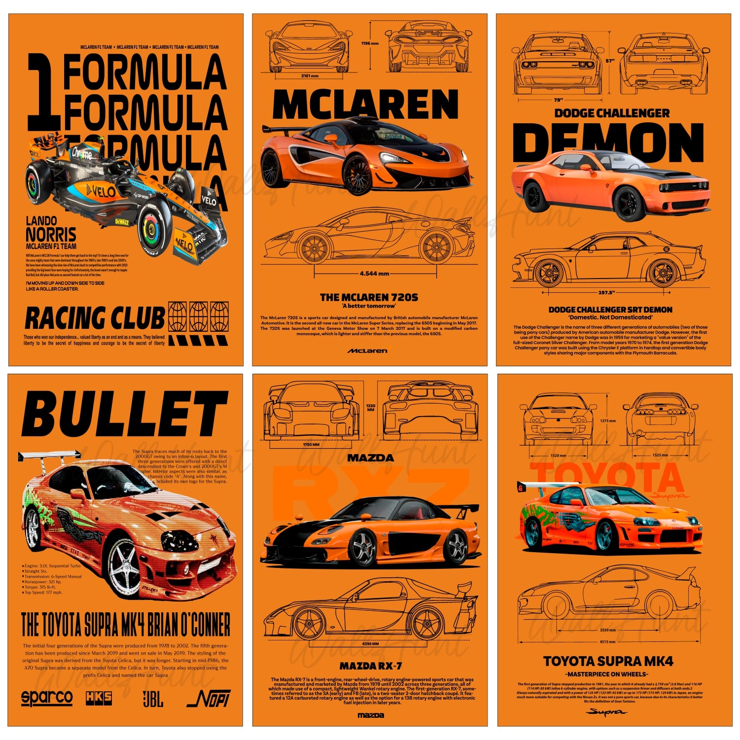 Orange Classic Cars Split Posters for Wall Decoration Wall Posters| Wall Art For Bedroom, Office, Living room, Dorm room