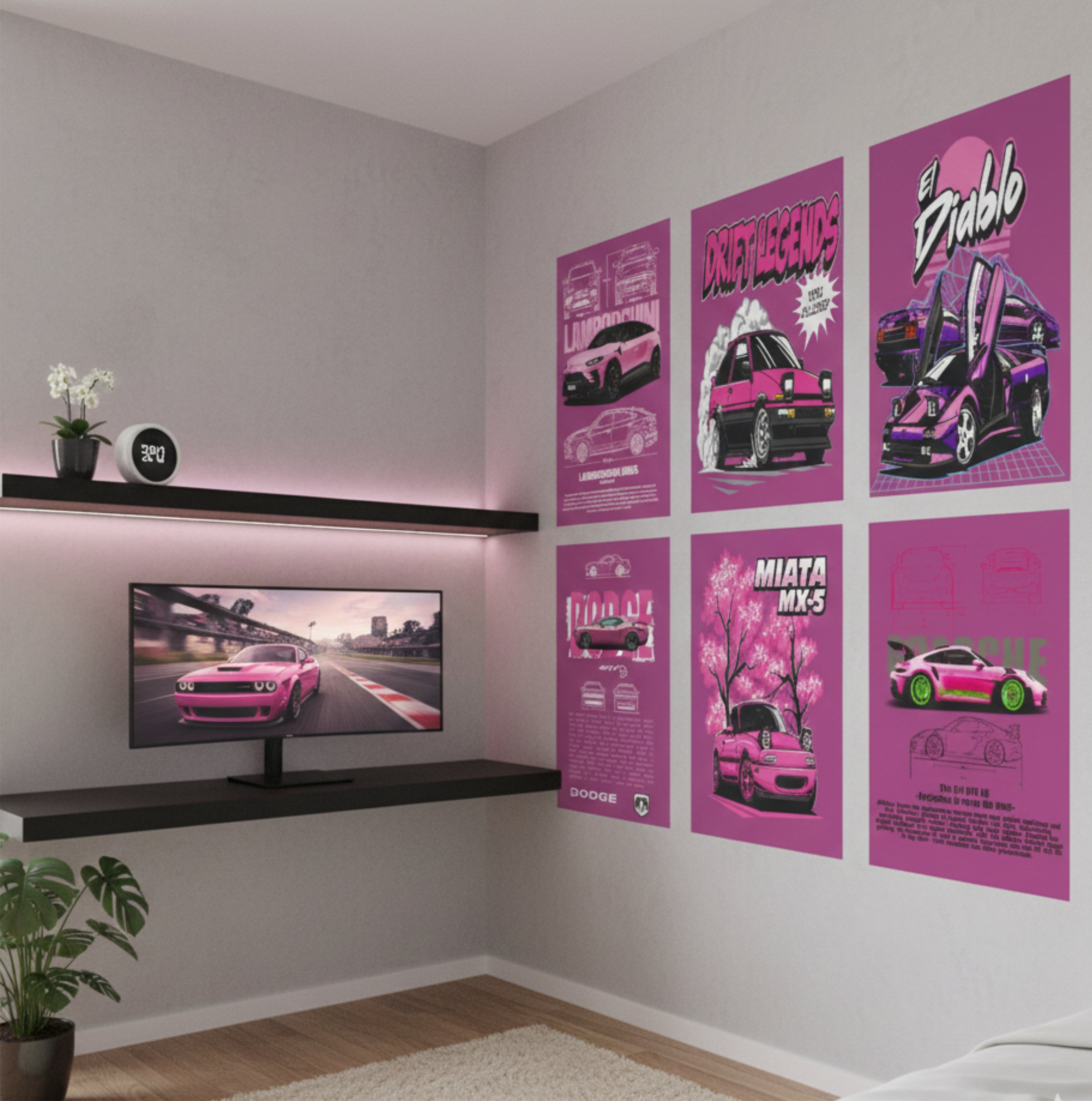 Pink Cars Design Split Posters for Wall Decoration Wall Posters| Wall Art For Bedroom, Office, Living room, Dorm room