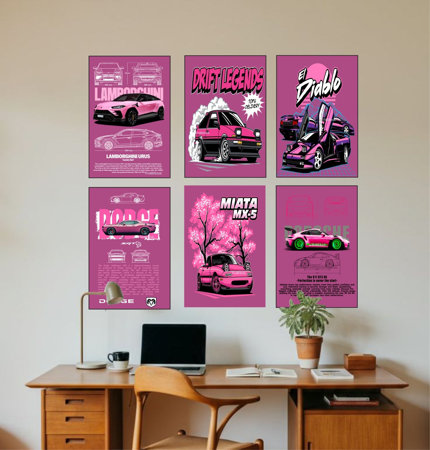 Pink Cars Design Split Posters for Wall Decoration Wall Posters| Wall Art For Bedroom, Office, Living room, Dorm room