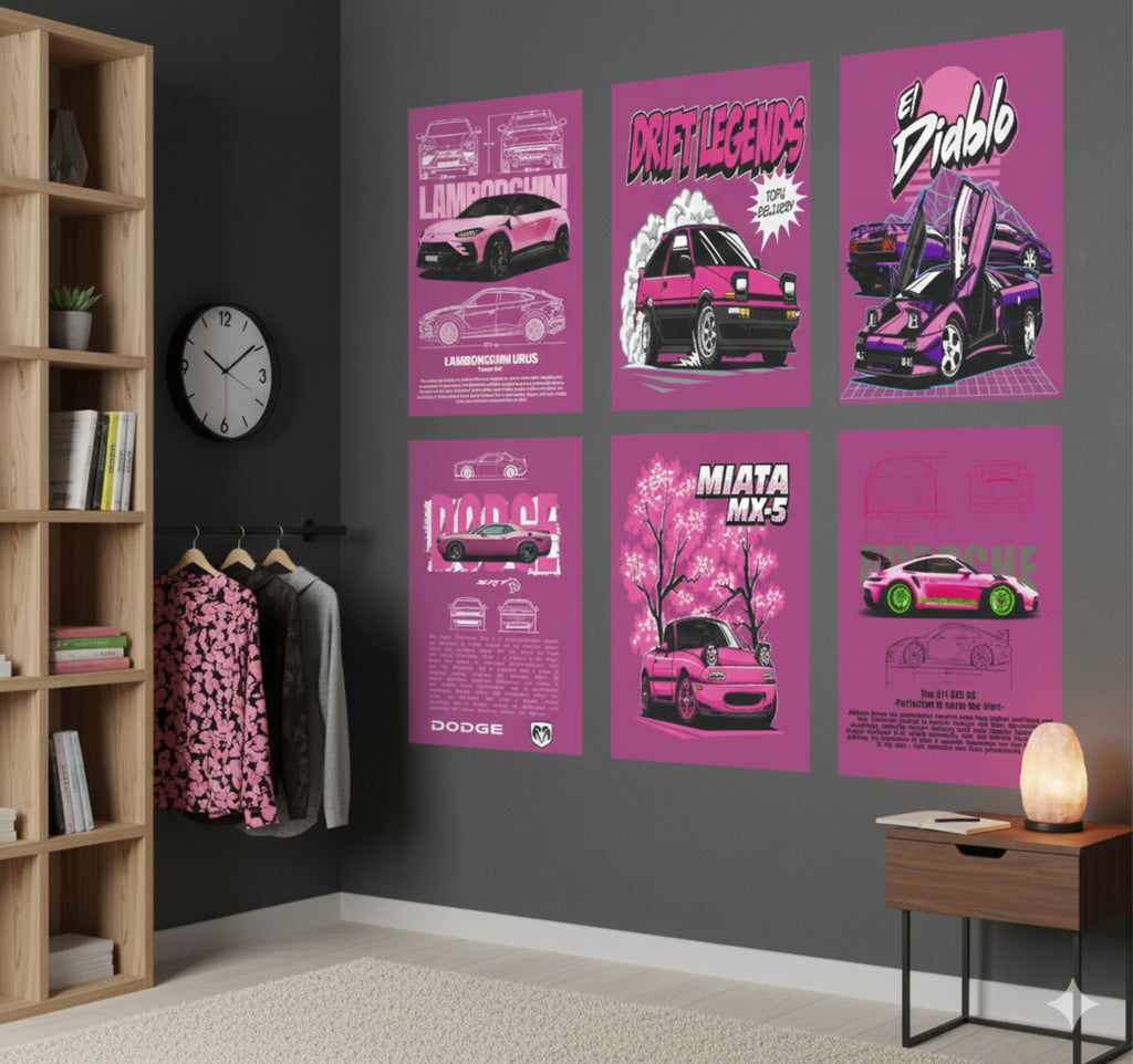 Pink Cars Design Split Posters for Wall Decoration Wall Posters| Wall Art For Bedroom, Office, Living room, Dorm room