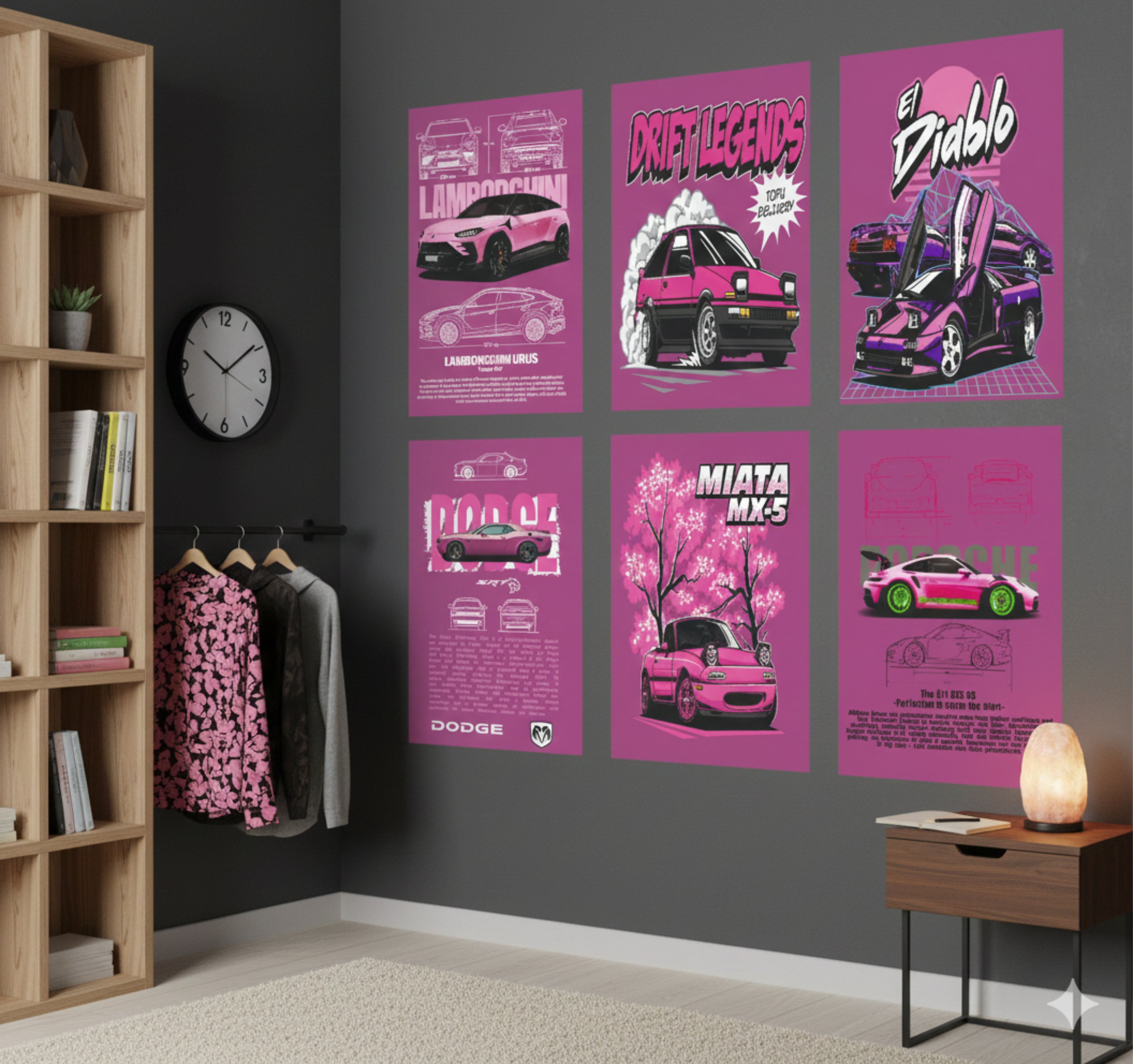 Pink Cars Design Split Posters for Wall Decoration Wall Posters| Wall Art For Bedroom, Office, Living room, Dorm room