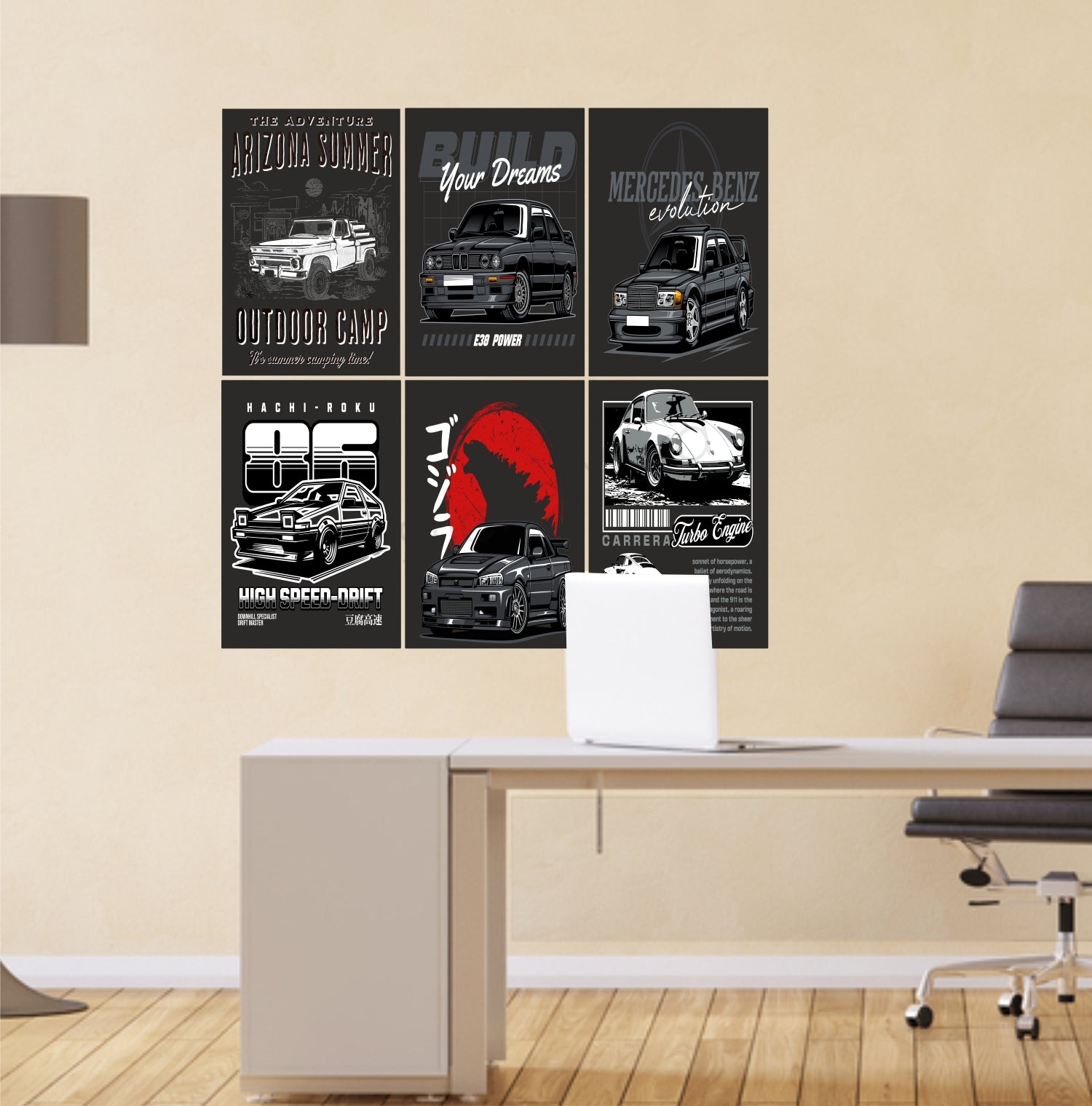 Black Car Designs  Split Posters for Wall Decoration Wall Posters| Wall Art For Bedroom, Office, Living room, Dorm room