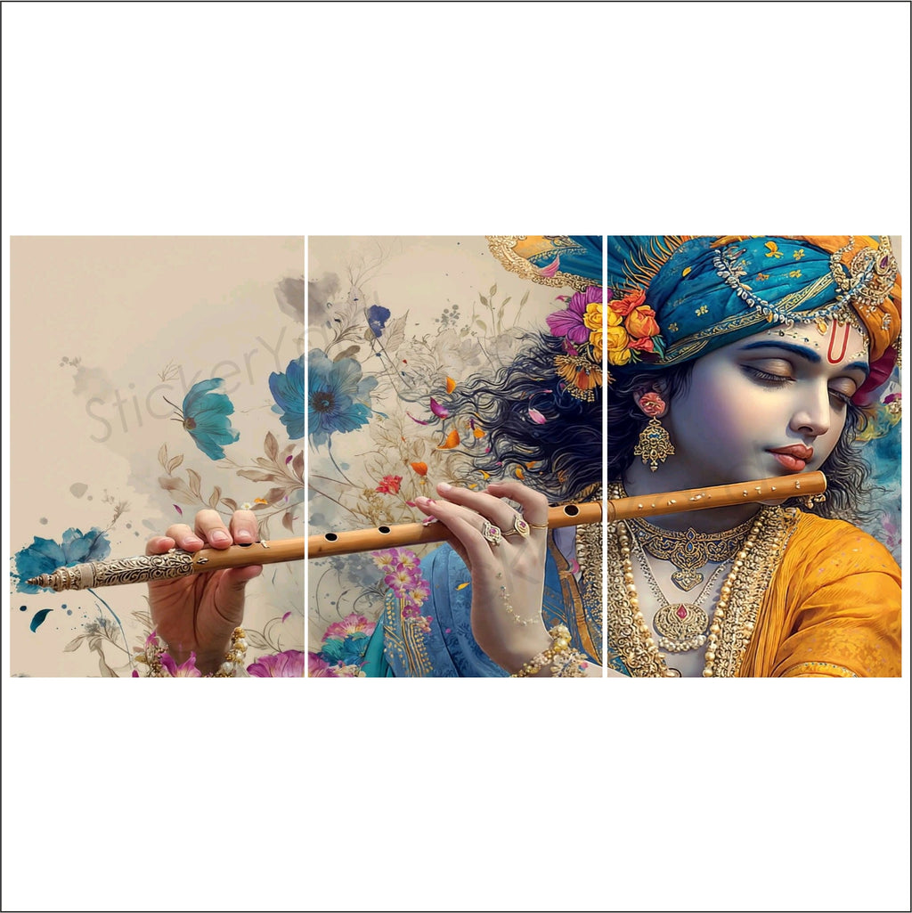 Flute Krishna Ji Split Posters for Wall Decoration | Wall Art For Bedroom, Office, Living room, Dorm room
