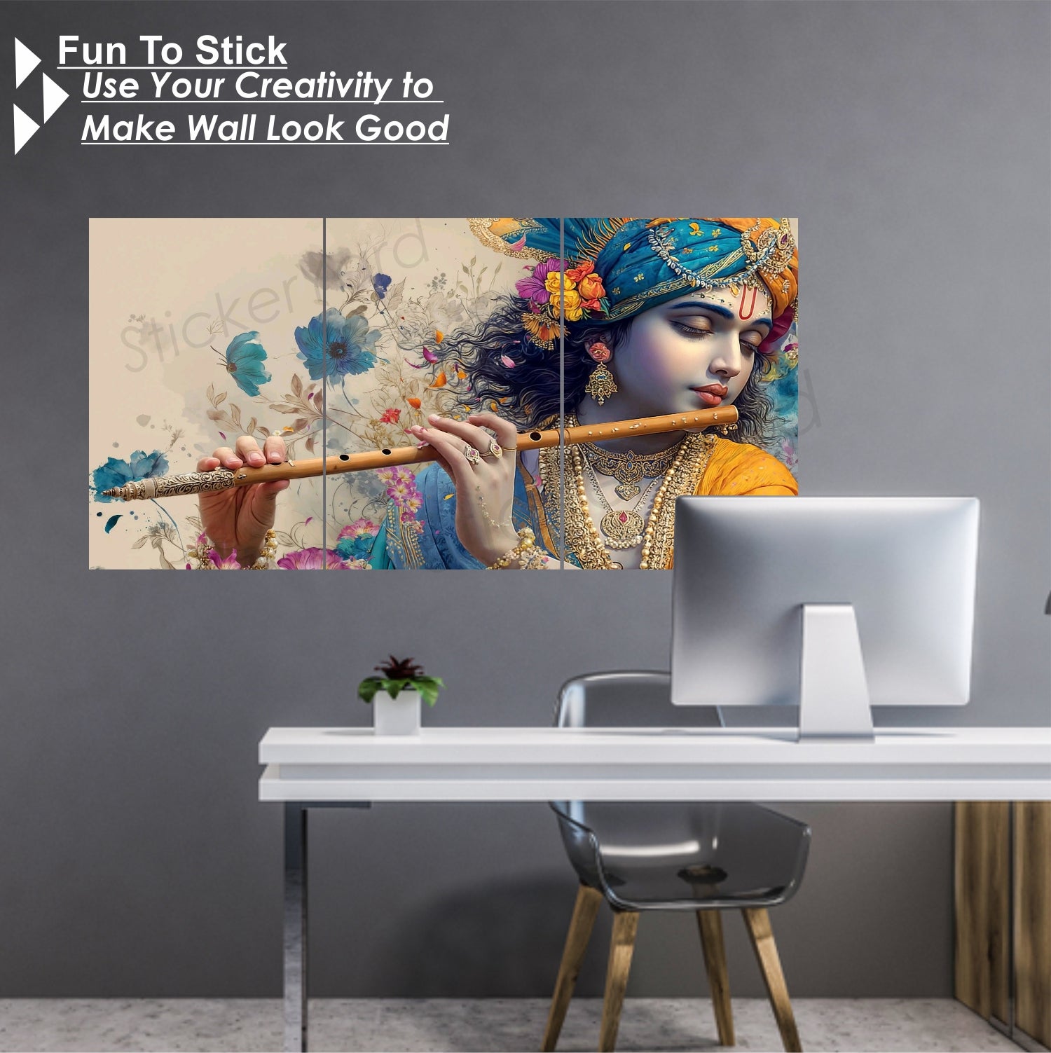 Flute Krishna Ji Split Posters for Wall Decoration | Wall Art For Bedroom, Office, Living room, Dorm room