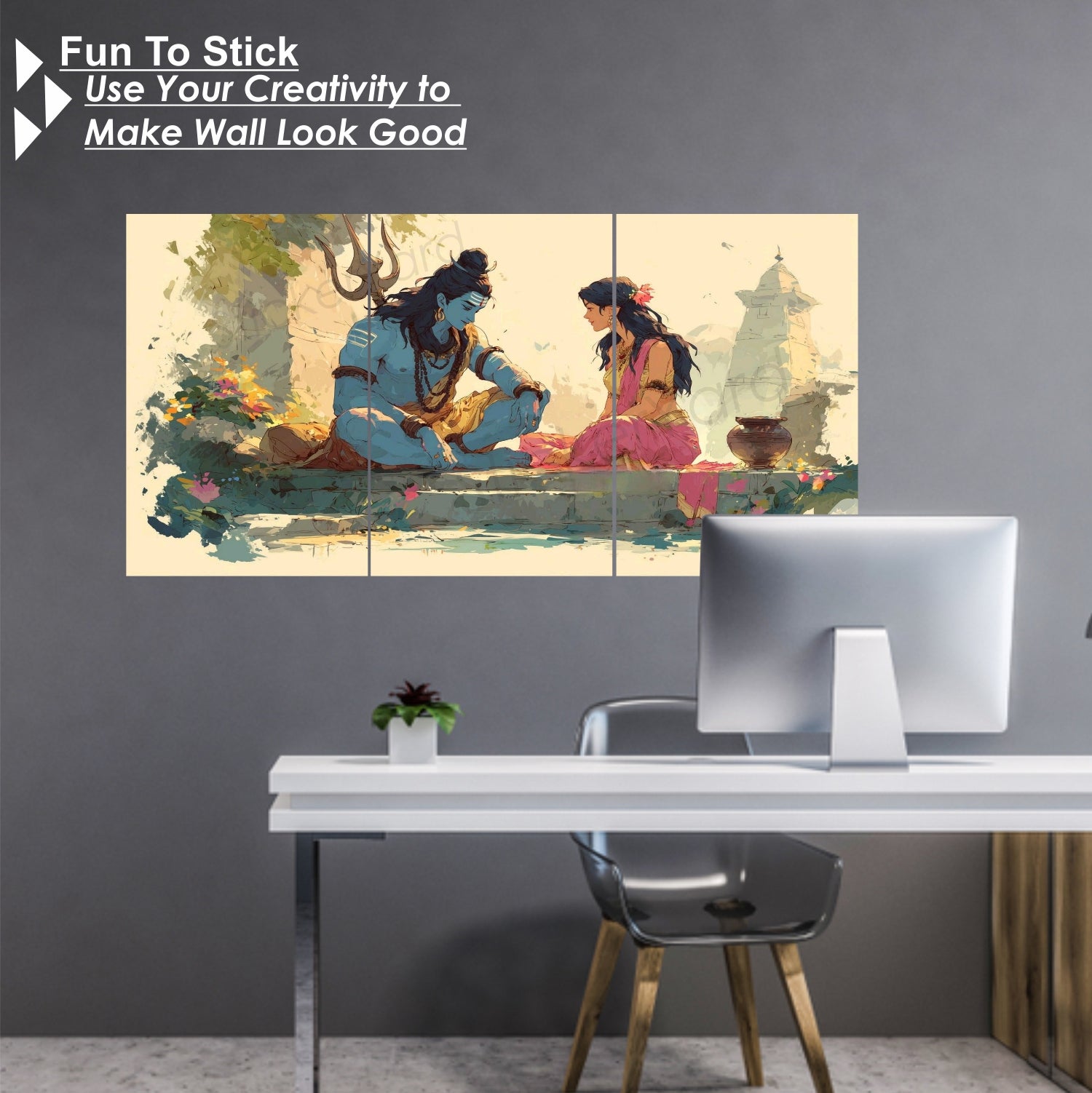 Shiv Parvati Ji Art Split Posters for Wall Decoration | Wall Art For Bedroom, Office, Living room, Dorm room