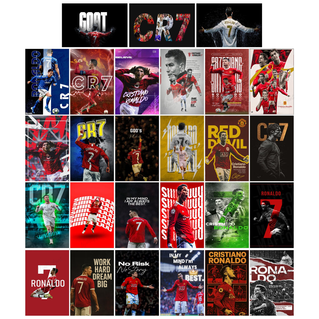 Pack of 27 Ronaldo CR7 Mini Prints Wall Posters Wall Collage Kit Posters | Posters for Wall Decoration | Wall Art For Bedroom, Office, Living room, Dorm room Best For Gifting (Quality Prints) Paper Print (6 inch X 4 inch, set of 27 CR7 Ronaldo prints)