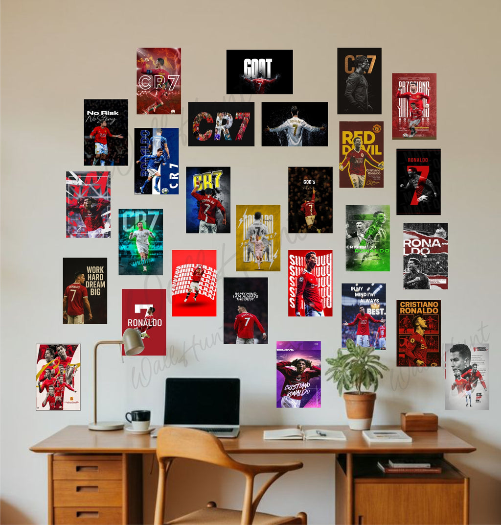 Pack of 27 Ronaldo CR7 Mini Prints Wall Posters Wall Collage Kit Posters | Posters for Wall Decoration | Wall Art For Bedroom, Office, Living room, Dorm room Best For Gifting (Quality Prints) Paper Print (6 inch X 4 inch, set of 27 CR7 Ronaldo prints)