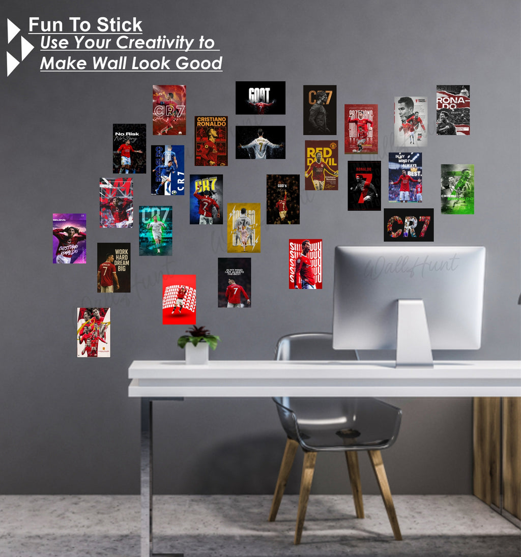 Pack of 27 Ronaldo CR7 Mini Prints Wall Posters Wall Collage Kit Posters | Posters for Wall Decoration | Wall Art For Bedroom, Office, Living room, Dorm room Best For Gifting (Quality Prints) Paper Print (6 inch X 4 inch, set of 27 CR7 Ronaldo prints)