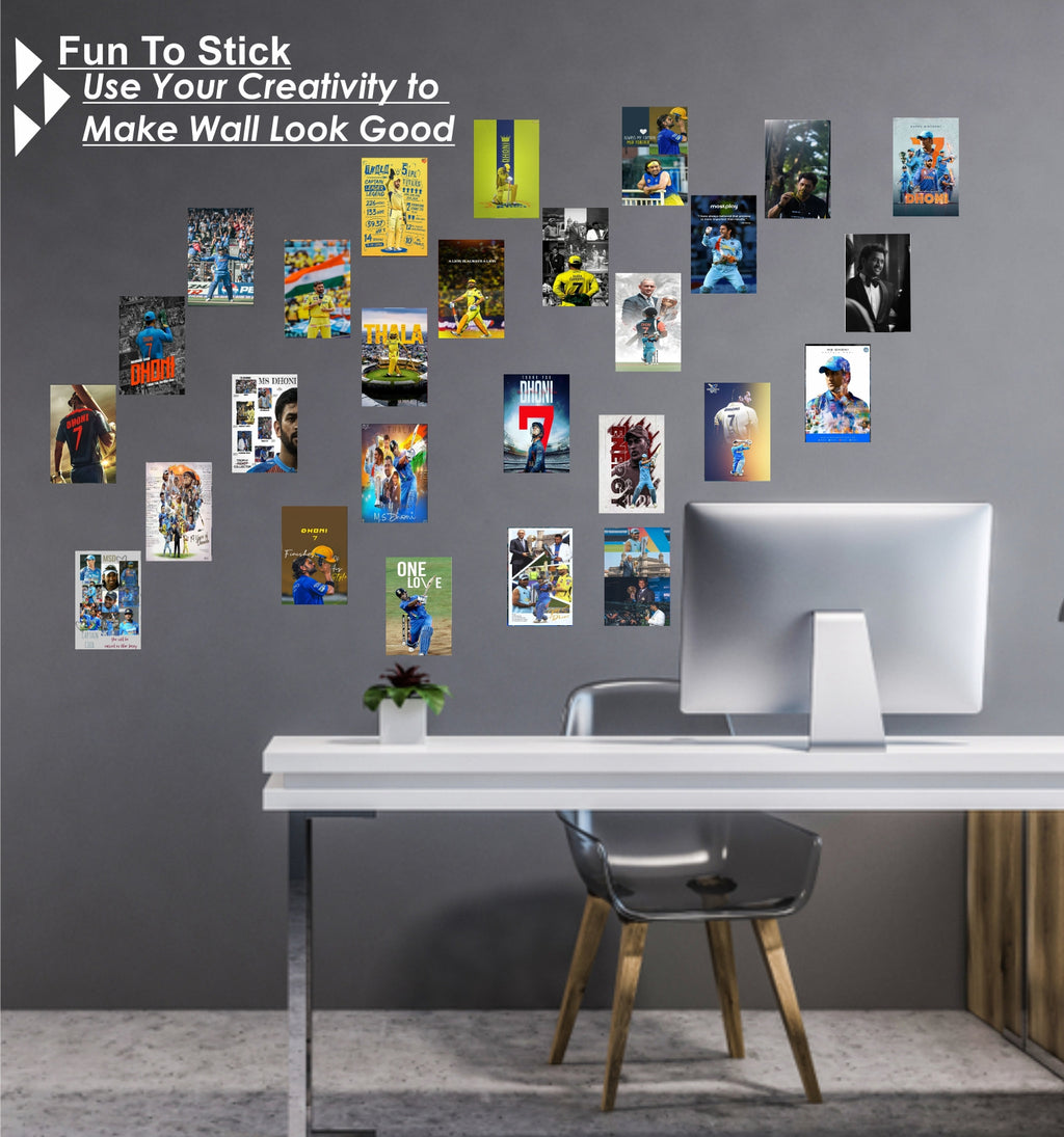 Pack of 27 MSD Dhoni Thala Wall Collage Kit Posters | Posters for Wall Decoration | Wall Art For Bedroom, Office, Living room, Dorm room Photographic Paper -Gifting ideas- Paper Print