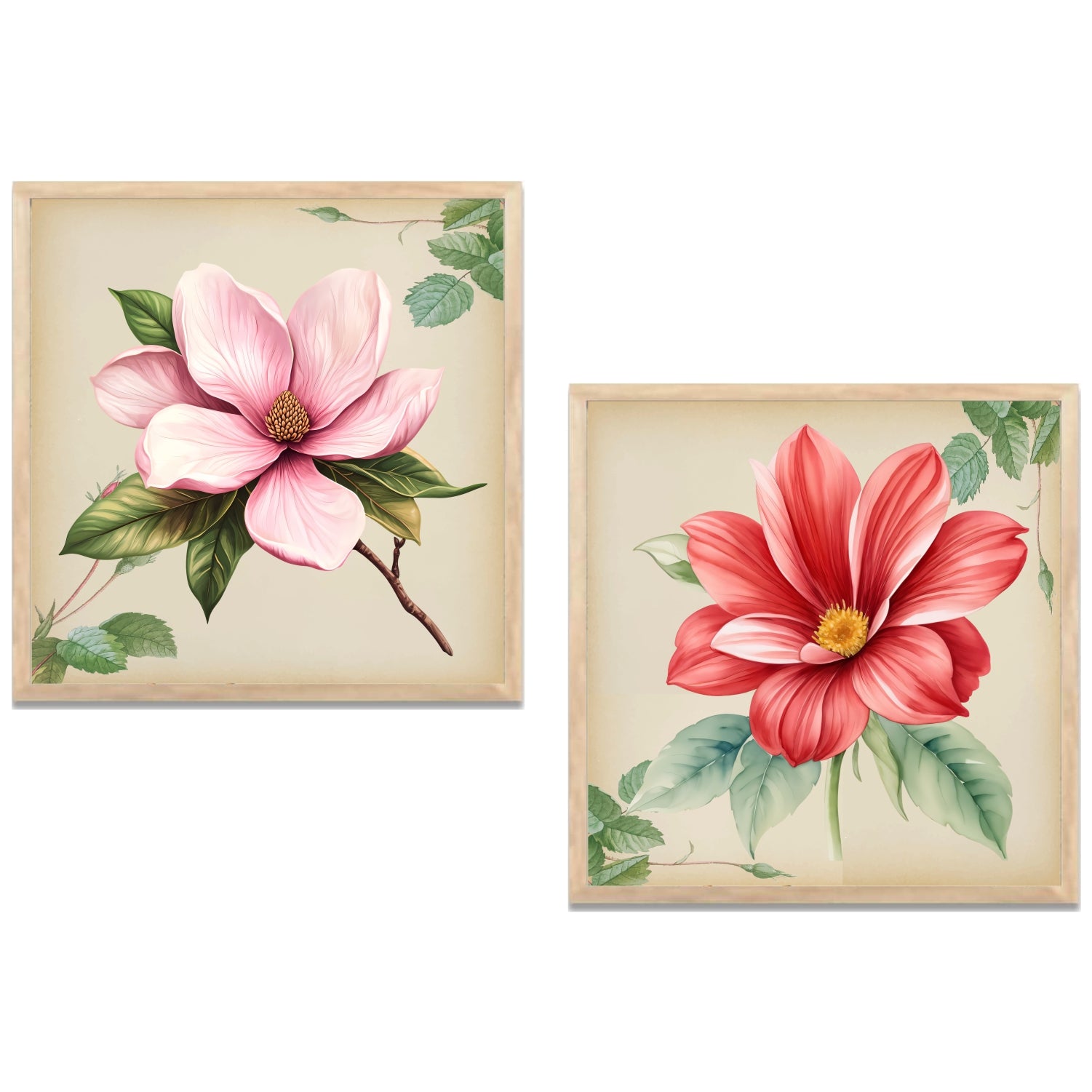 FramingoKart Colorful Flower Wall Art Painting | Premium Framed Paintings | Poster With Frame Wall Decoration| Frames For Home Decor Office Living Room | Set of 2 ( (10X10inch), Framed)