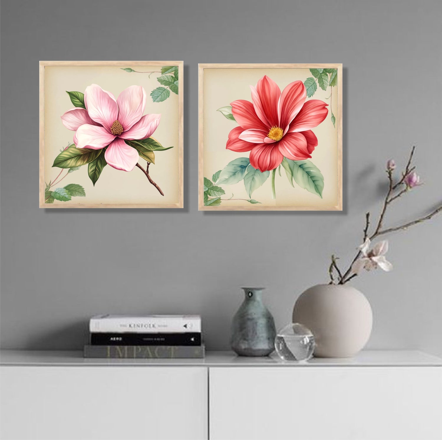 FramingoKart Colorful Flower Wall Art Painting | Premium Framed Paintings | Poster With Frame Wall Decoration| Frames For Home Decor Office Living Room | Set of 2 ( (10X10inch), Framed)