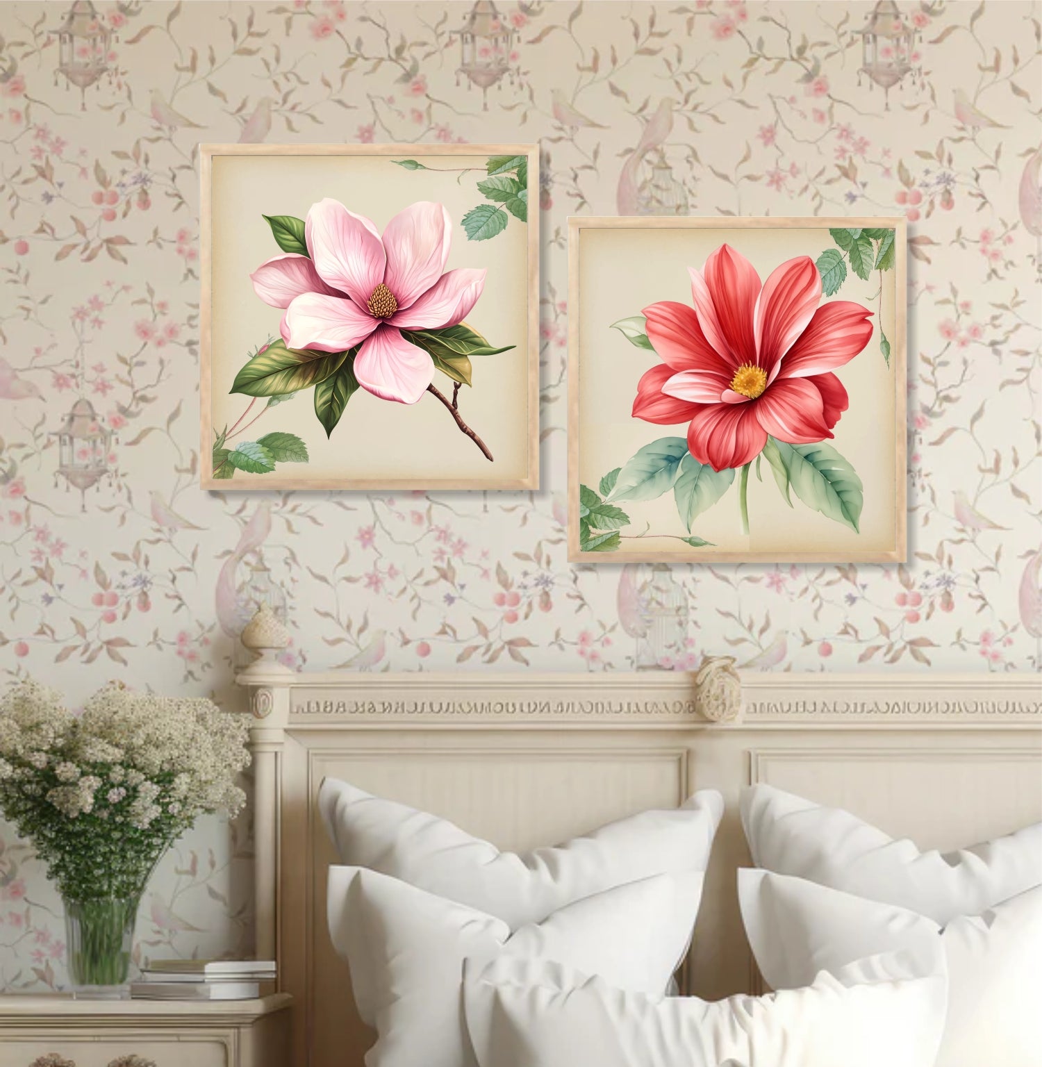 FramingoKart Colorful Flower Wall Art Painting | Premium Framed Paintings | Poster With Frame Wall Decoration| Frames For Home Decor Office Living Room | Set of 2 ( (10X10inch), Framed)