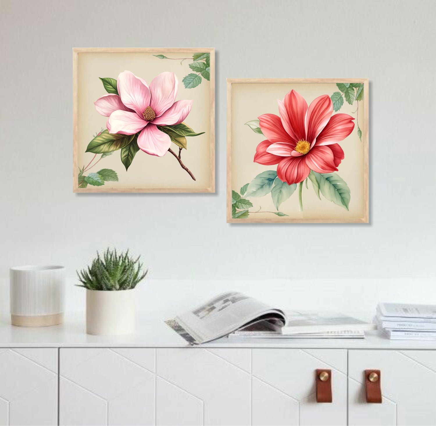 FramingoKart Colorful Flower Wall Art Painting | Premium Framed Paintings | Poster With Frame Wall Decoration| Frames For Home Decor Office Living Room | Set of 2 ( (10X10inch), Framed)