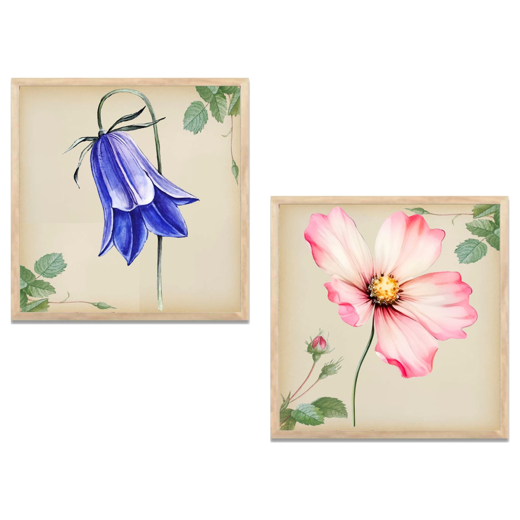 FramingoKart Botanical Floral Flowers Wall Art Painting | Premium Framed Paintings | Poster With Frame Wall Decoration| Frames For Home Decor Office Living Room | Set of 2 ( (10X10inch), Framed)