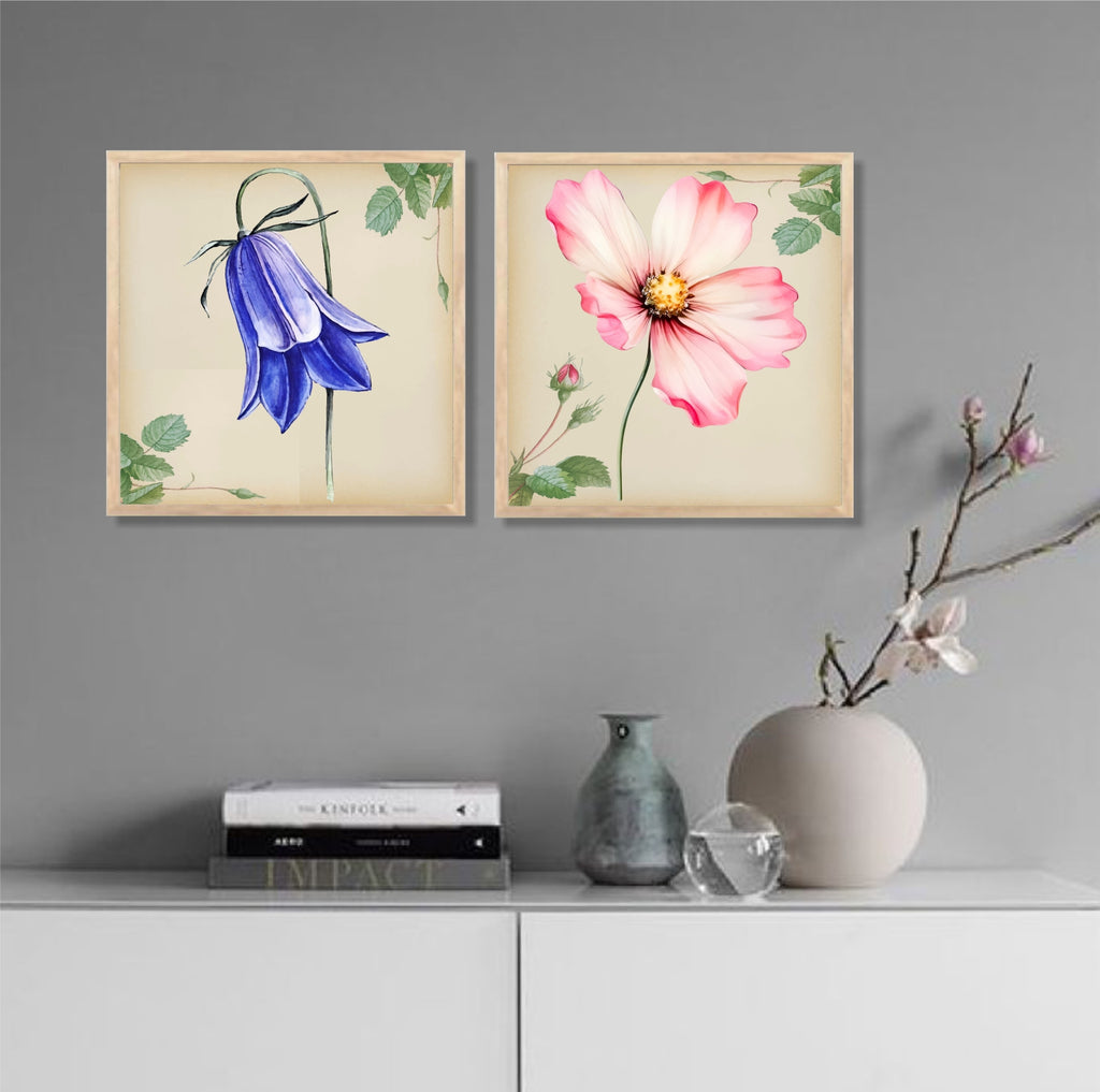 FramingoKart Botanical Floral Flowers Wall Art Painting | Premium Framed Paintings | Poster With Frame Wall Decoration| Frames For Home Decor Office Living Room | Set of 2 ( (10X10inch), Framed)