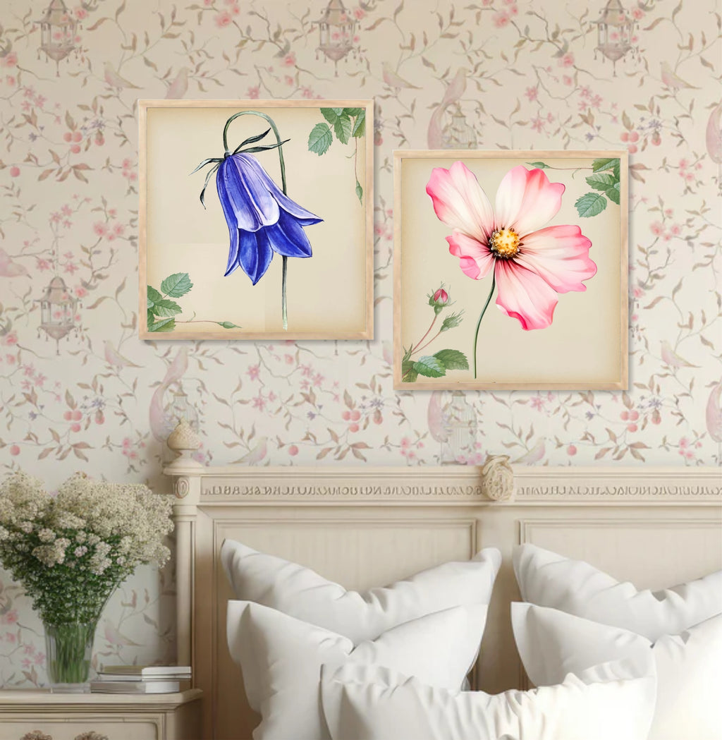 FramingoKart Botanical Floral Flowers Wall Art Painting | Premium Framed Paintings | Poster With Frame Wall Decoration| Frames For Home Decor Office Living Room | Set of 2 ( (10X10inch), Framed)