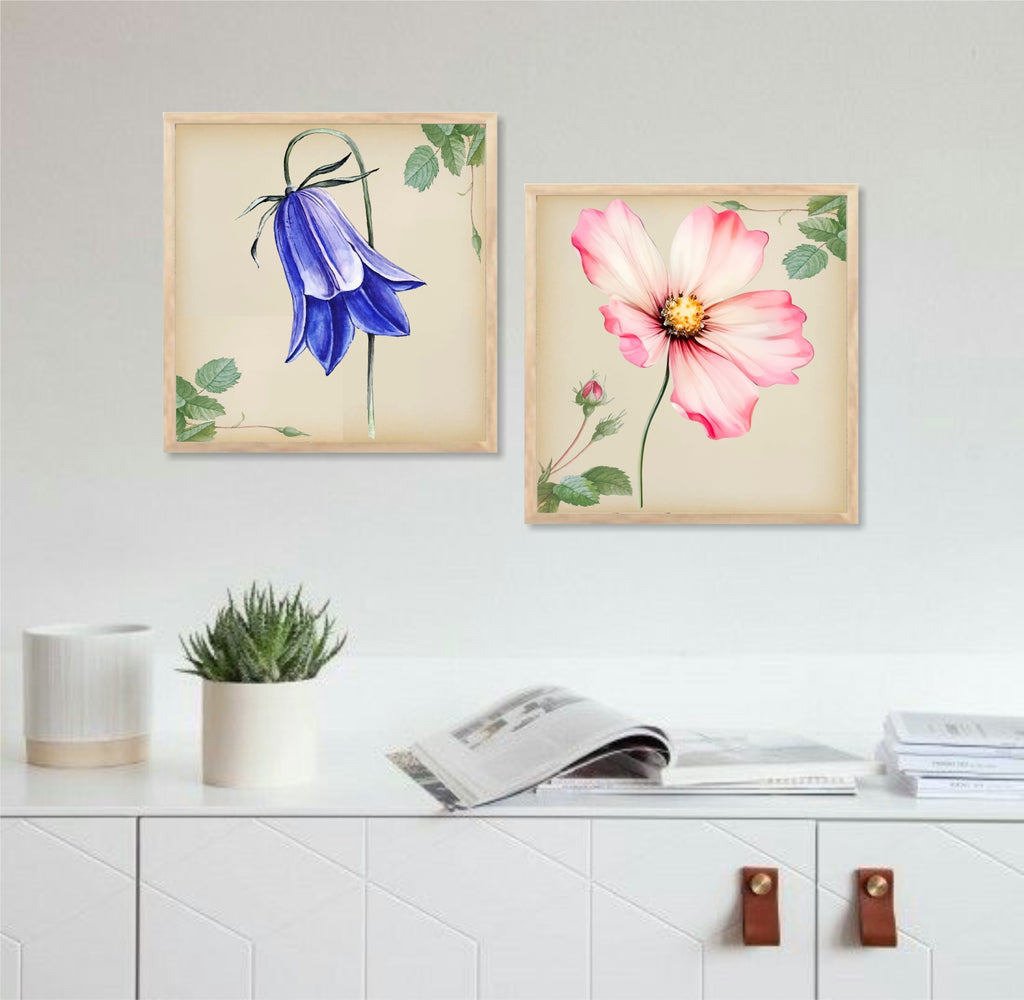 FramingoKart Botanical Floral Flowers Wall Art Painting | Premium Framed Paintings | Poster With Frame Wall Decoration| Frames For Home Decor Office Living Room | Set of 2 ( (10X10inch), Framed)