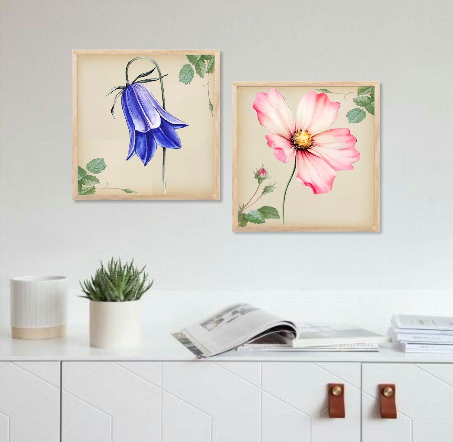FramingoKart Botanical Floral Flowers Wall Art Painting | Premium Framed Paintings | Poster With Frame Wall Decoration| Frames For Home Decor Office Living Room | Set of 2 ( (10X10inch), Framed)