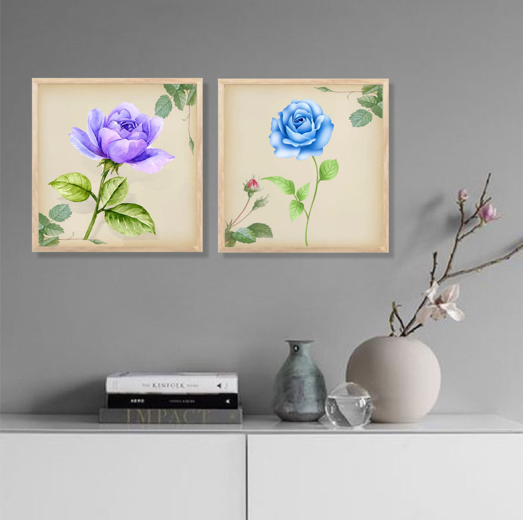 FramingoKart Botanical Flower Design Wall Art Painting | Premium Framed Paintings | Poster With Frame Wall Decoration| Frames For Home Decor Office Living Room | Set of 2 ( (10X10inch), Framed)