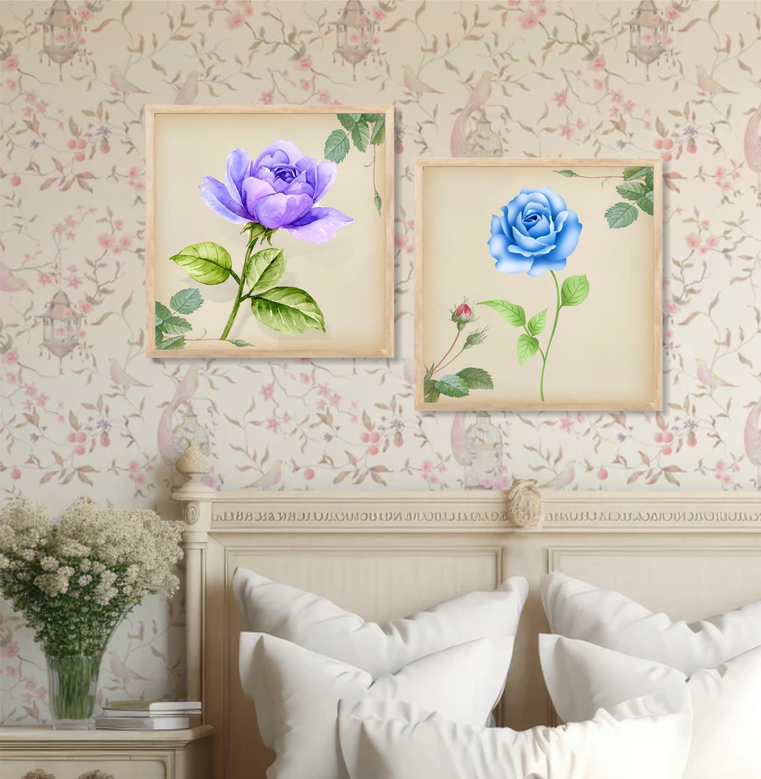 FramingoKart Botanical Flower Design Wall Art Painting | Premium Framed Paintings | Poster With Frame Wall Decoration| Frames For Home Decor Office Living Room | Set of 2 ( (10X10inch), Framed)