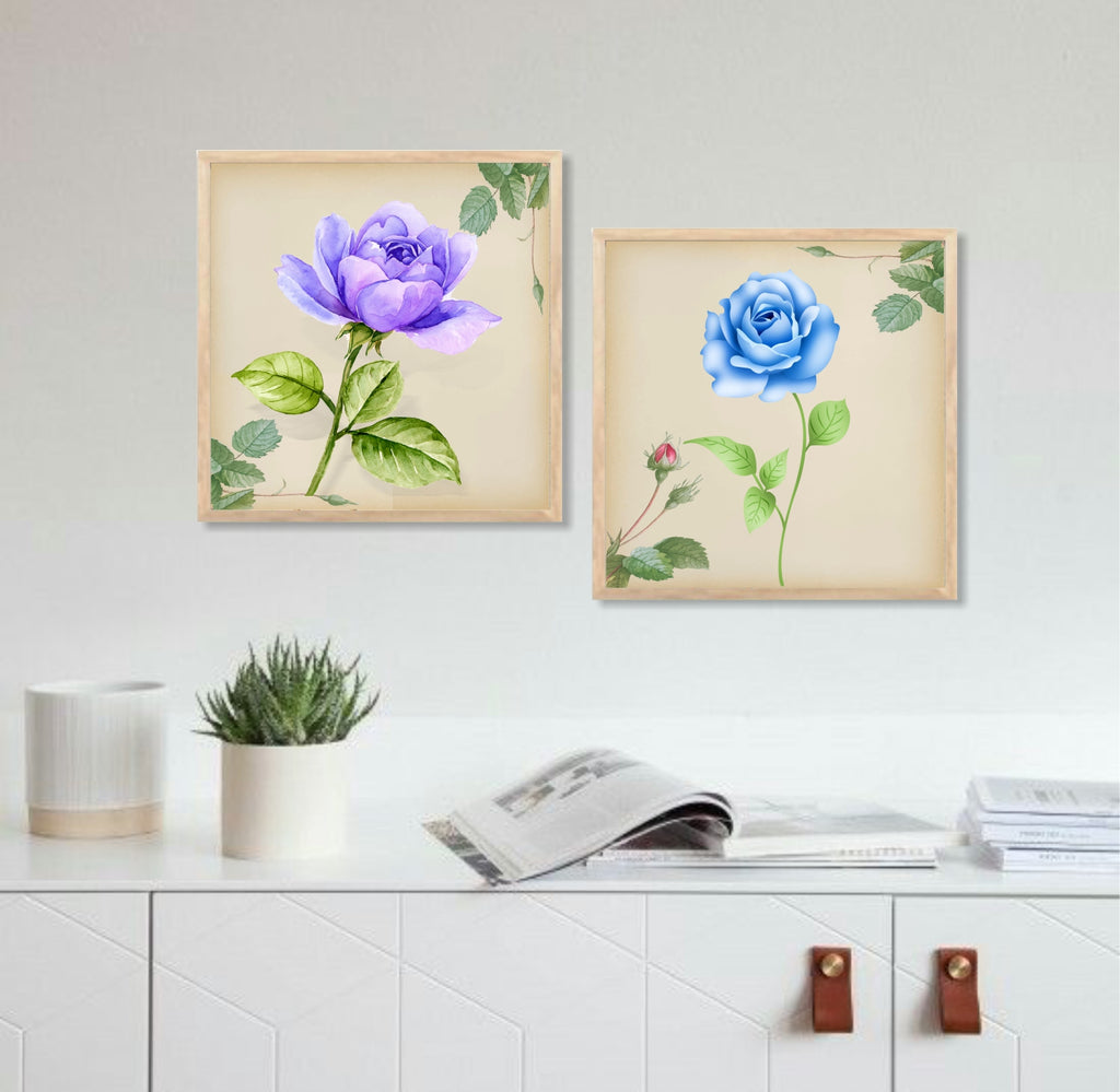 FramingoKart Botanical Flower Design Wall Art Painting | Premium Framed Paintings | Poster With Frame Wall Decoration| Frames For Home Decor Office Living Room | Set of 2 ( (10X10inch), Framed)