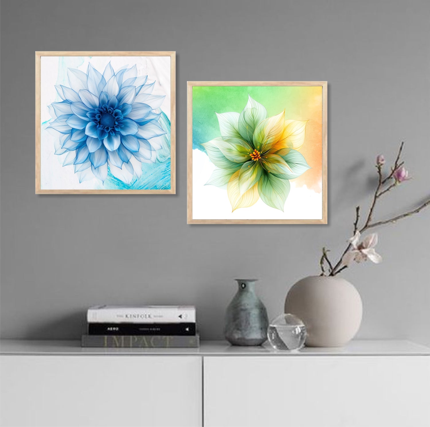 FramingoKart Colorful Floral Art Wall Art Painting | Premium Framed Paintings | Poster With Frame Wall Decoration| Frames For Home Decor Office Living Room | Set of 2 ( (10X10inch), Framed)