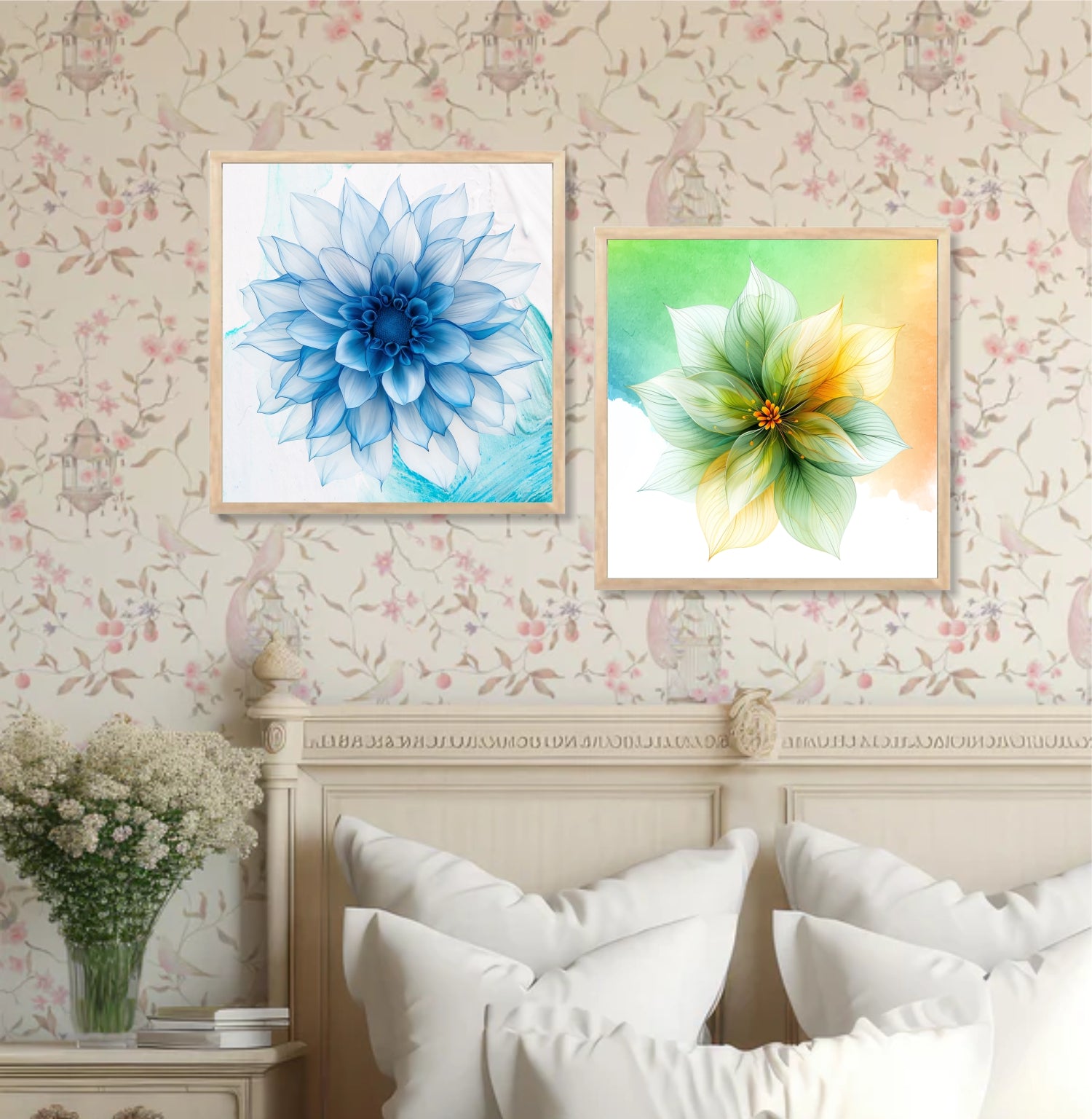 FramingoKart Colorful Floral Art Wall Art Painting | Premium Framed Paintings | Poster With Frame Wall Decoration| Frames For Home Decor Office Living Room | Set of 2 ( (10X10inch), Framed)