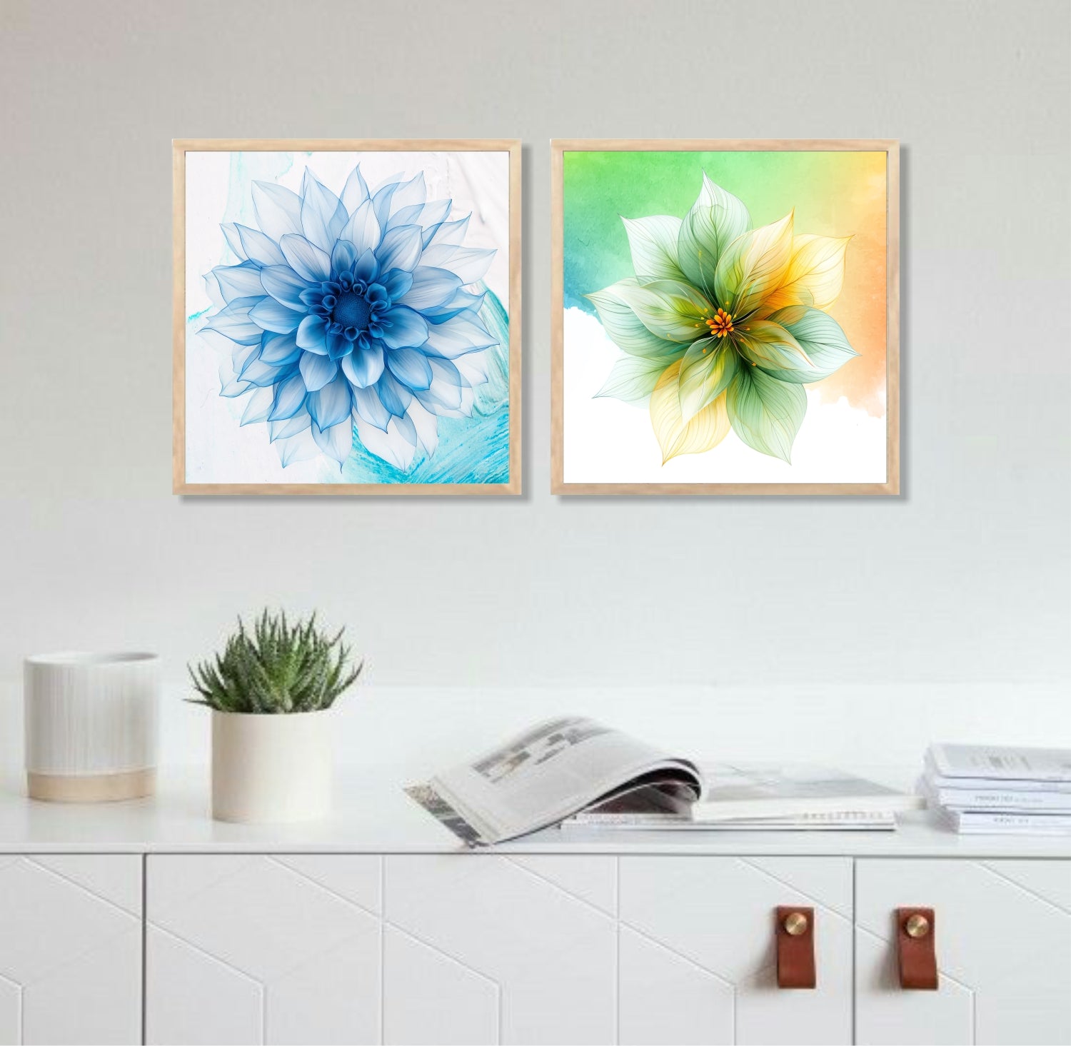 FramingoKart Colorful Floral Art Wall Art Painting | Premium Framed Paintings | Poster With Frame Wall Decoration| Frames For Home Decor Office Living Room | Set of 2 ( (10X10inch), Framed)