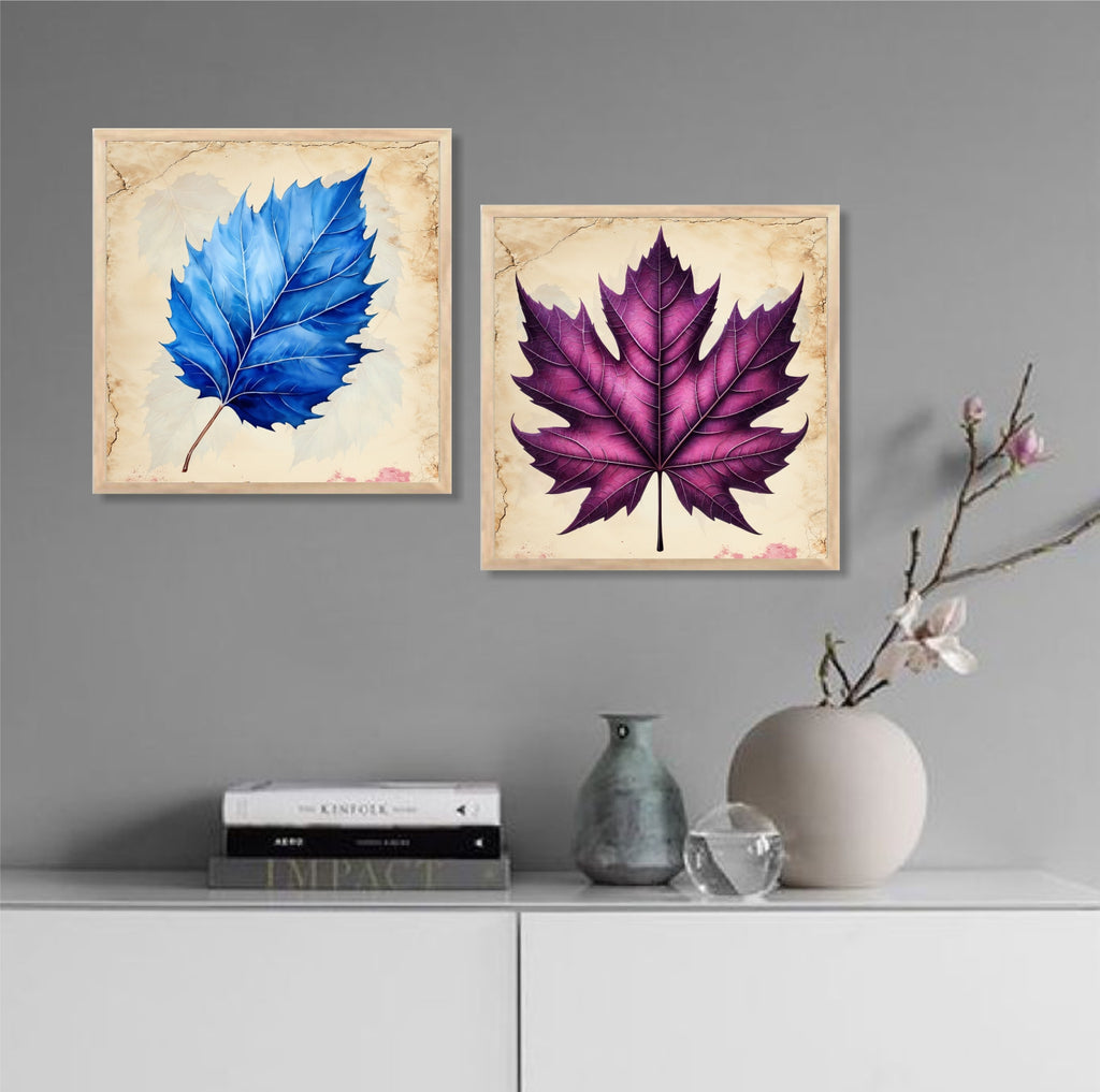 FramingoKart Autnum Leaves Wall Art Painting | Premium Framed Paintings | Poster With Frame Wall Decoration| Frames For Home Decor Office Living Room | Set of 2 ( (10X10inch), Framed)