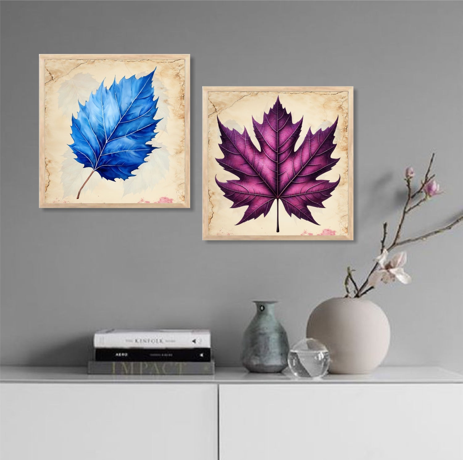 FramingoKart Autnum Leaves Wall Art Painting | Premium Framed Paintings | Poster With Frame Wall Decoration| Frames For Home Decor Office Living Room | Set of 2 ( (10X10inch), Framed)
