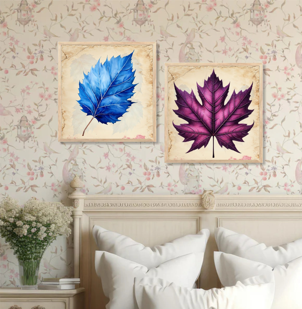 FramingoKart Autnum Leaves Wall Art Painting | Premium Framed Paintings | Poster With Frame Wall Decoration| Frames For Home Decor Office Living Room | Set of 2 ( (10X10inch), Framed)