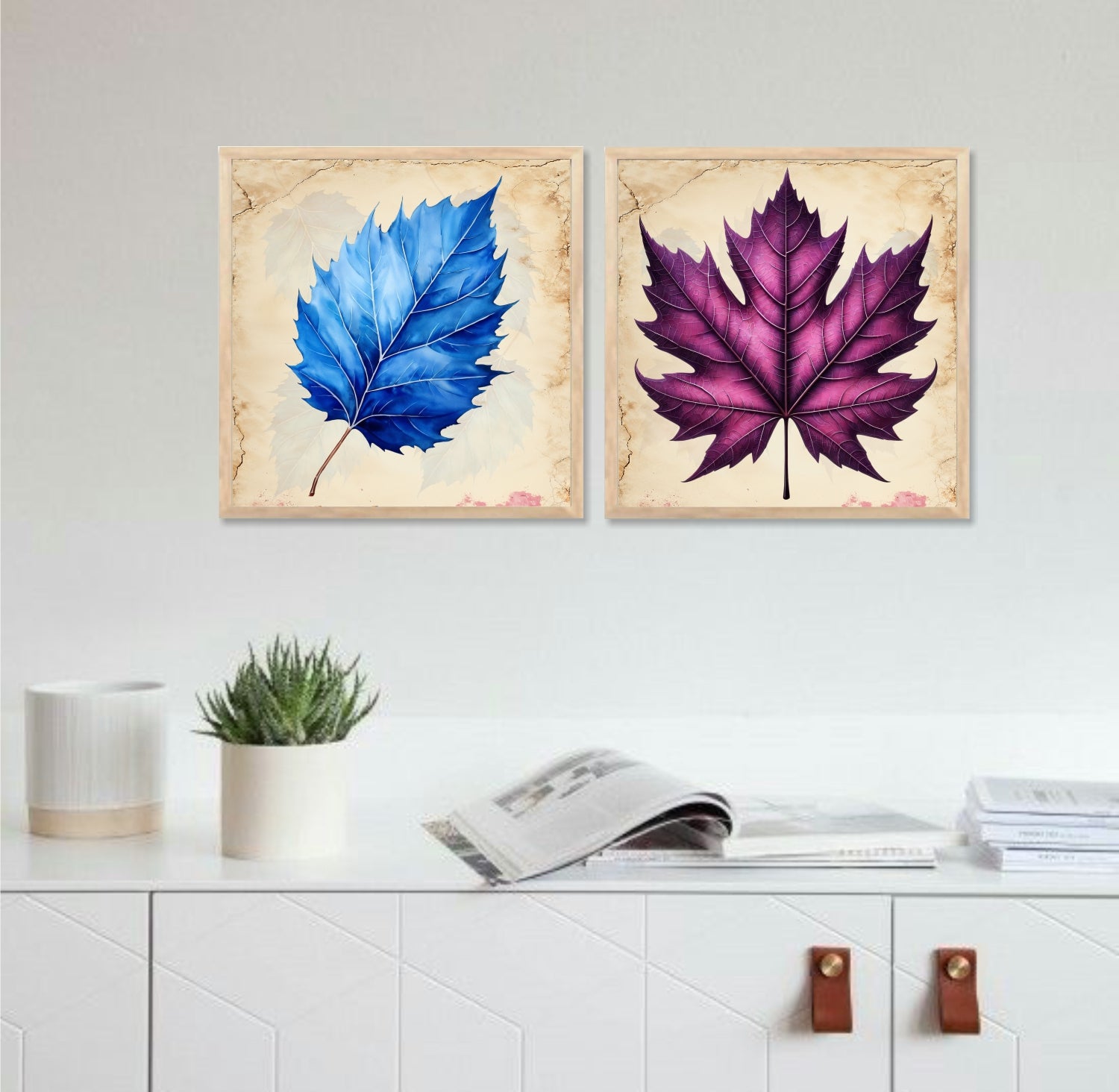 FramingoKart Autnum Leaves Wall Art Painting | Premium Framed Paintings | Poster With Frame Wall Decoration| Frames For Home Decor Office Living Room | Set of 2 ( (10X10inch), Framed)