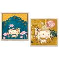 FramingoKart Pichwai Gau Art Wall Art Painting | Premium Framed Paintings | Poster With Frame Wall Decoration| Frames For Home Decor Office Living Room | Set of 2 ( (10X10inch), Framed)