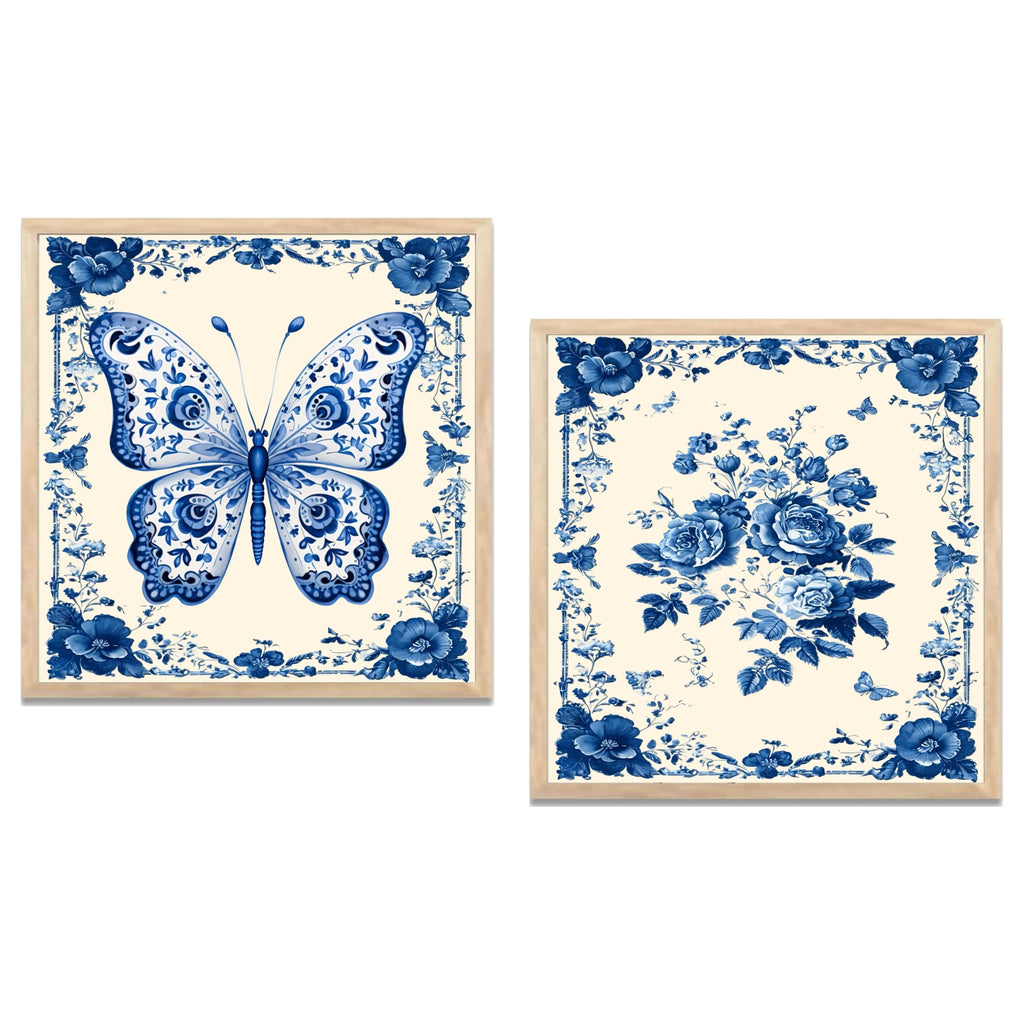 FramingoKart Butterfly Floral Wall Art Painting | Premium Framed Paintings | Poster With Frame Wall Decoration| Frames For Home Decor Office Living Room | Set of 2 ( (10X10inch), Framed)