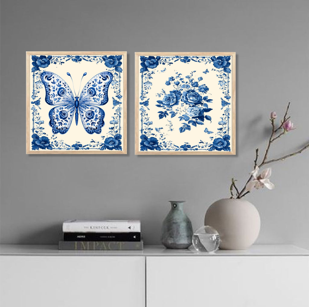 FramingoKart Butterfly Floral Wall Art Painting | Premium Framed Paintings | Poster With Frame Wall Decoration| Frames For Home Decor Office Living Room | Set of 2 ( (10X10inch), Framed)