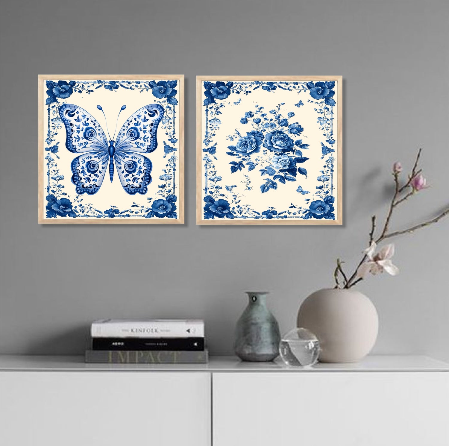 FramingoKart Butterfly Floral Wall Art Painting | Premium Framed Paintings | Poster With Frame Wall Decoration| Frames For Home Decor Office Living Room | Set of 2 ( (10X10inch), Framed)