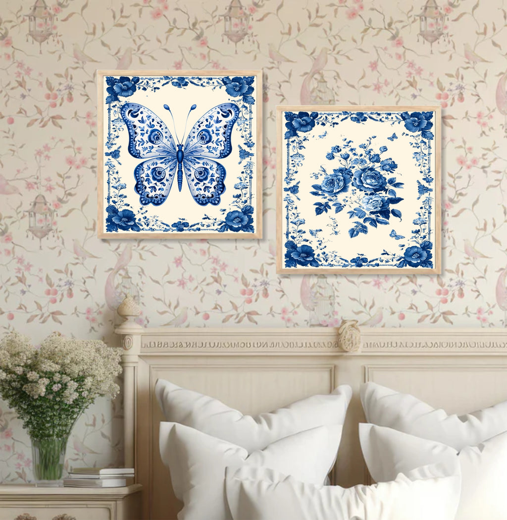 FramingoKart Butterfly Floral Wall Art Painting | Premium Framed Paintings | Poster With Frame Wall Decoration| Frames For Home Decor Office Living Room | Set of 2 ( (10X10inch), Framed)