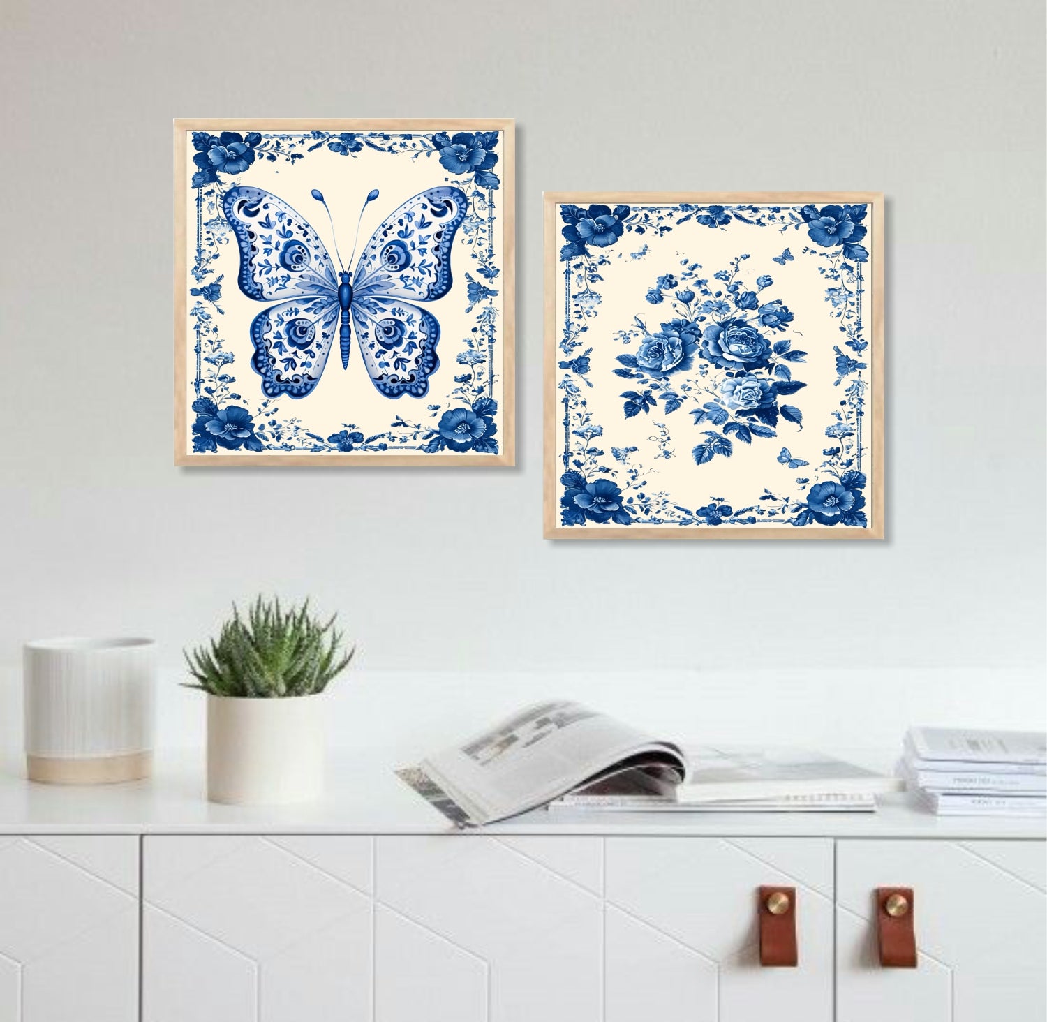 FramingoKart Butterfly Floral Wall Art Painting | Premium Framed Paintings | Poster With Frame Wall Decoration| Frames For Home Decor Office Living Room | Set of 2 ( (10X10inch), Framed)