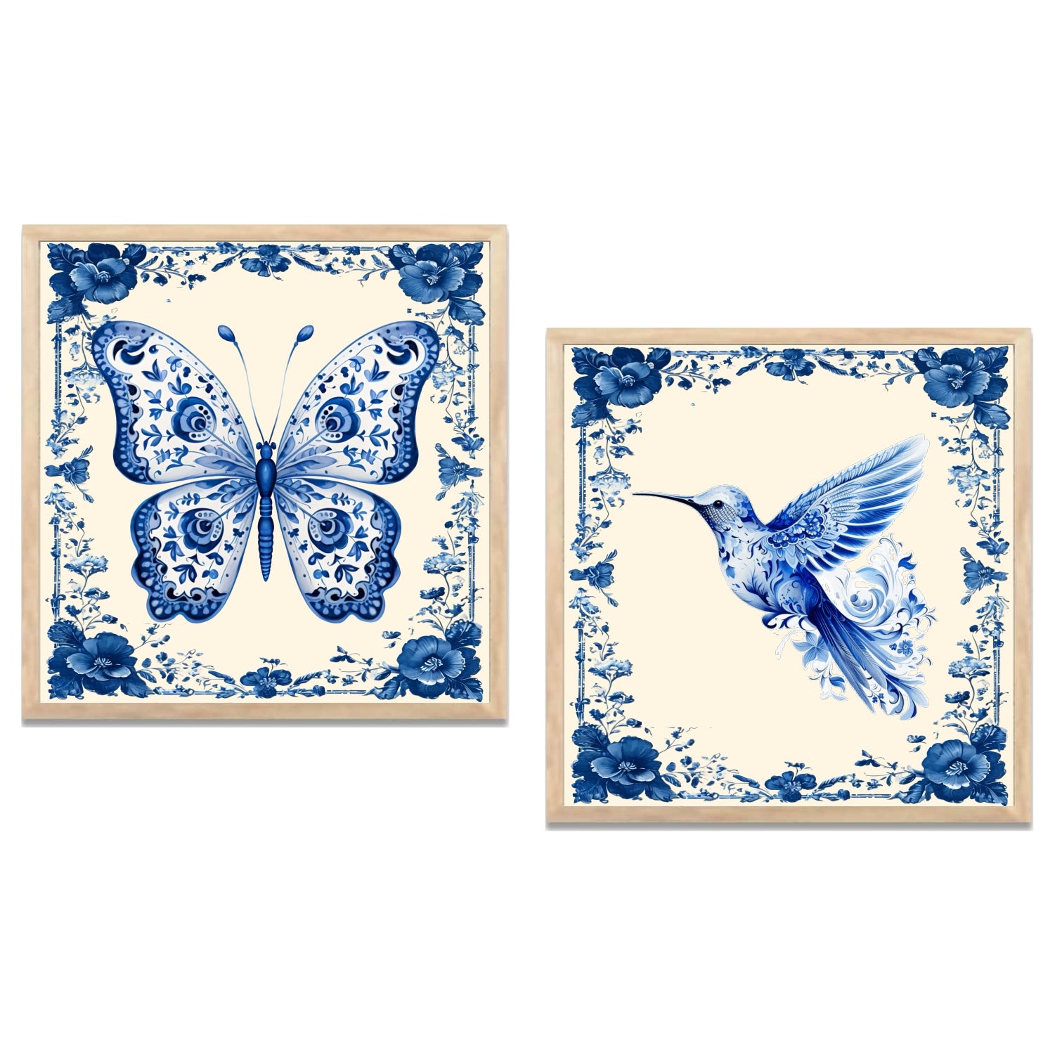 FramingoKart Butterfly Bird Floral Wall Art Painting | Premium Framed Paintings | Poster With Frame Wall Decoration| Frames For Home Decor Office Living Room | Set of 2 ( (10X10inch), Framed)
