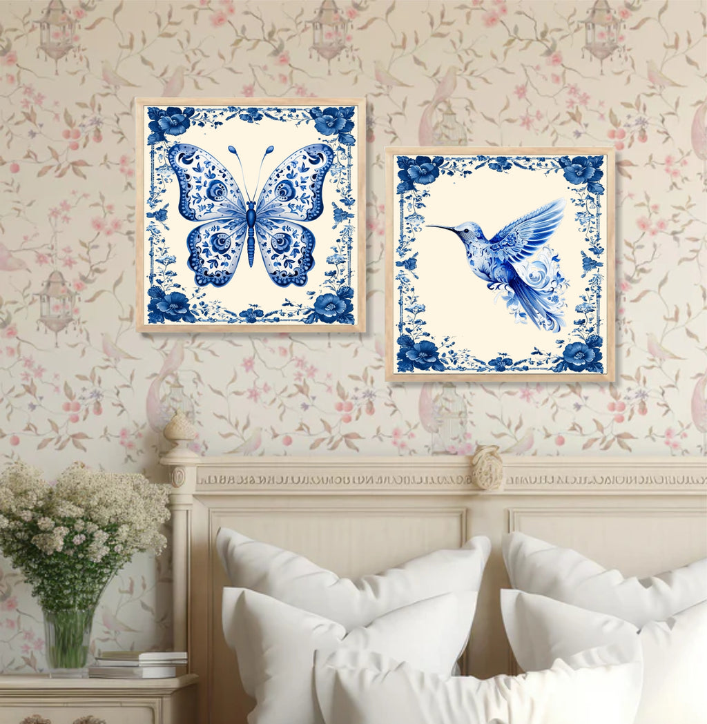 FramingoKart Butterfly Bird Floral Wall Art Painting | Premium Framed Paintings | Poster With Frame Wall Decoration| Frames For Home Decor Office Living Room | Set of 2 ( (10X10inch), Framed)