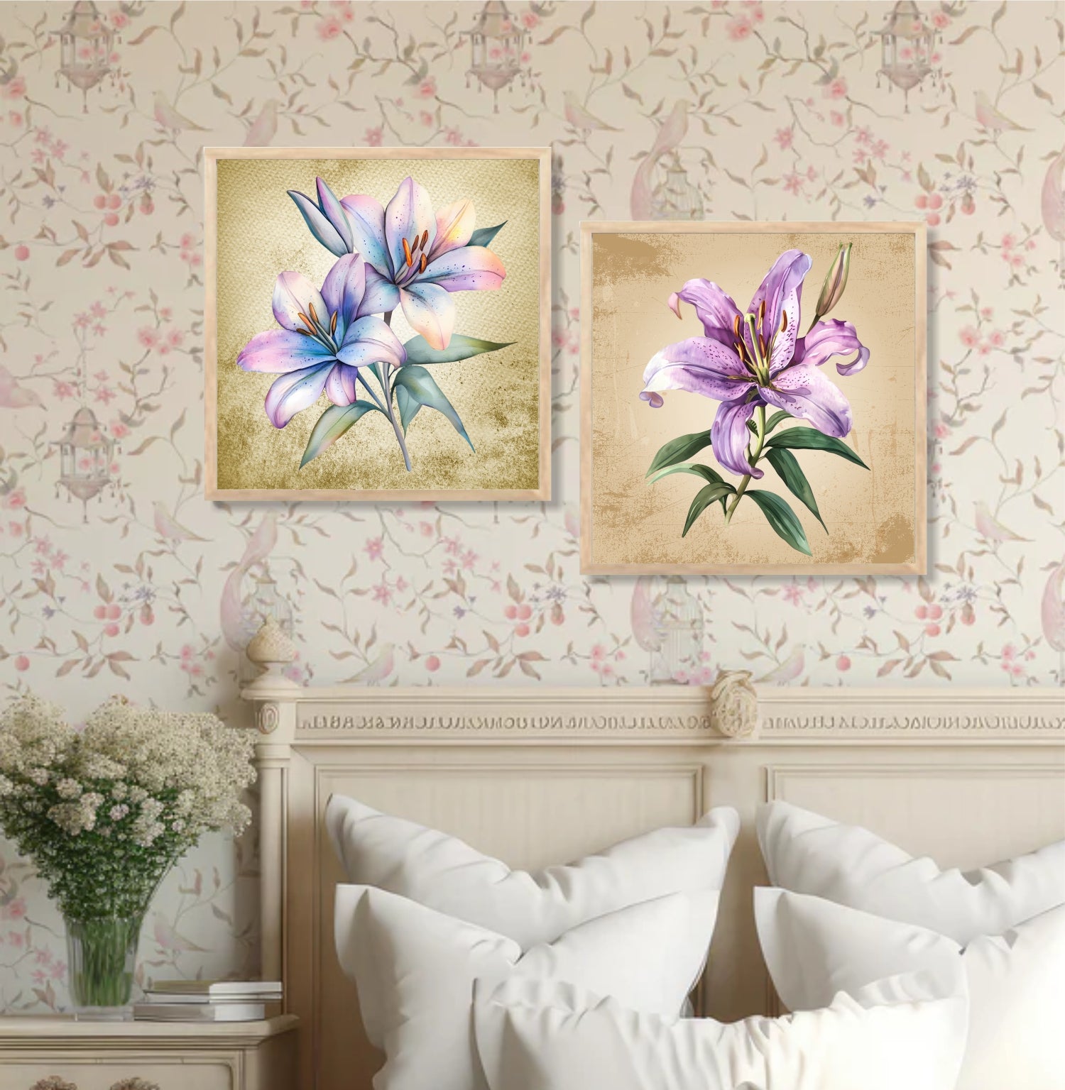 FramingoKart Botanical Flower Wall Art Painting | Premium Framed Paintings | Poster With Frame Wall Decoration| Frames For Home Decor Office Living Room | Set of 2 ( (10X10inch), Framed)